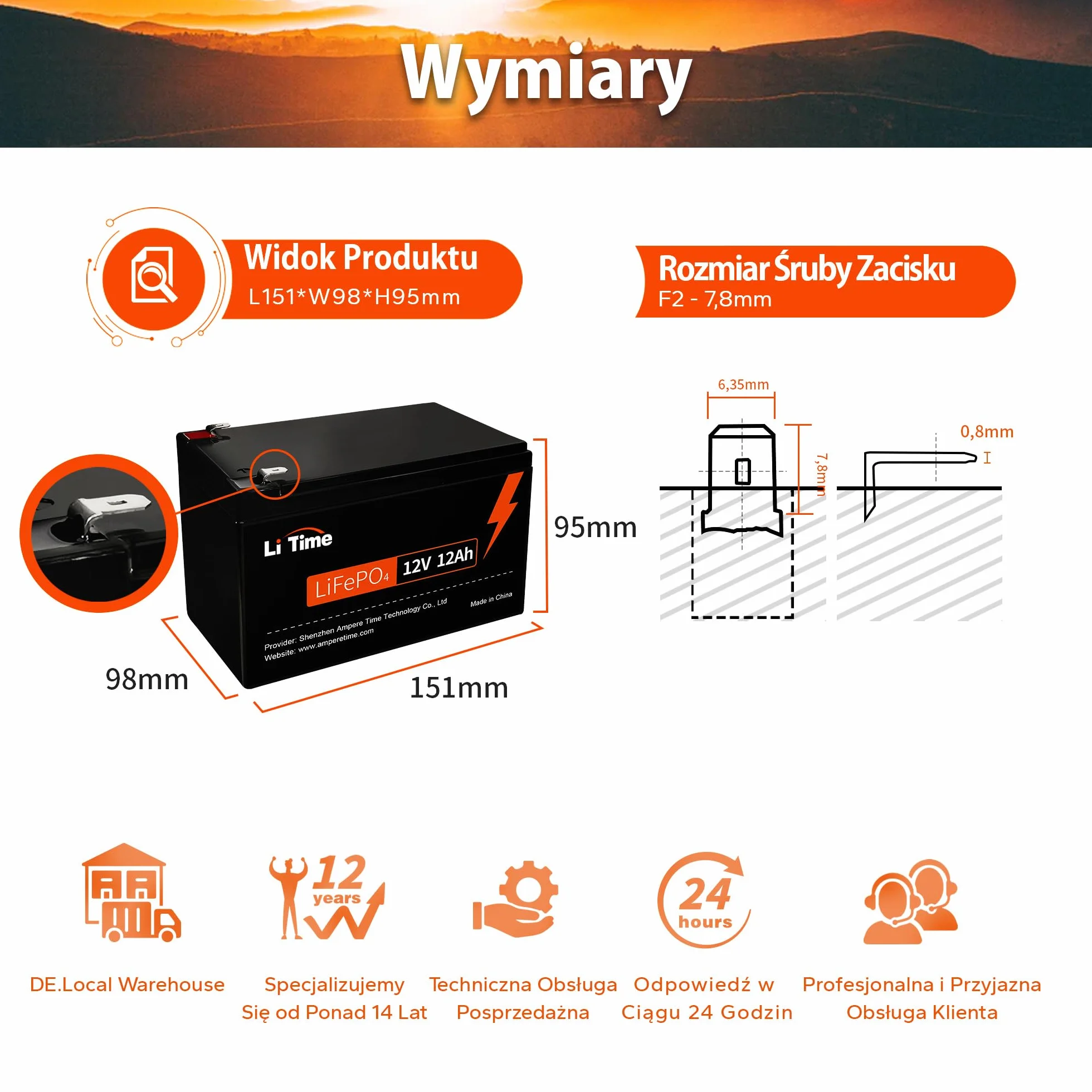 LiTime 12V 12Ah Akumulator LiFEPO4, Bateria Lifepo4 z 12A BMS, Moc Wyjściowa 153,6W, Niski Poziom Samorozładowania, Odpowiedni do świateł LED Kamer Bezpieczeństwa