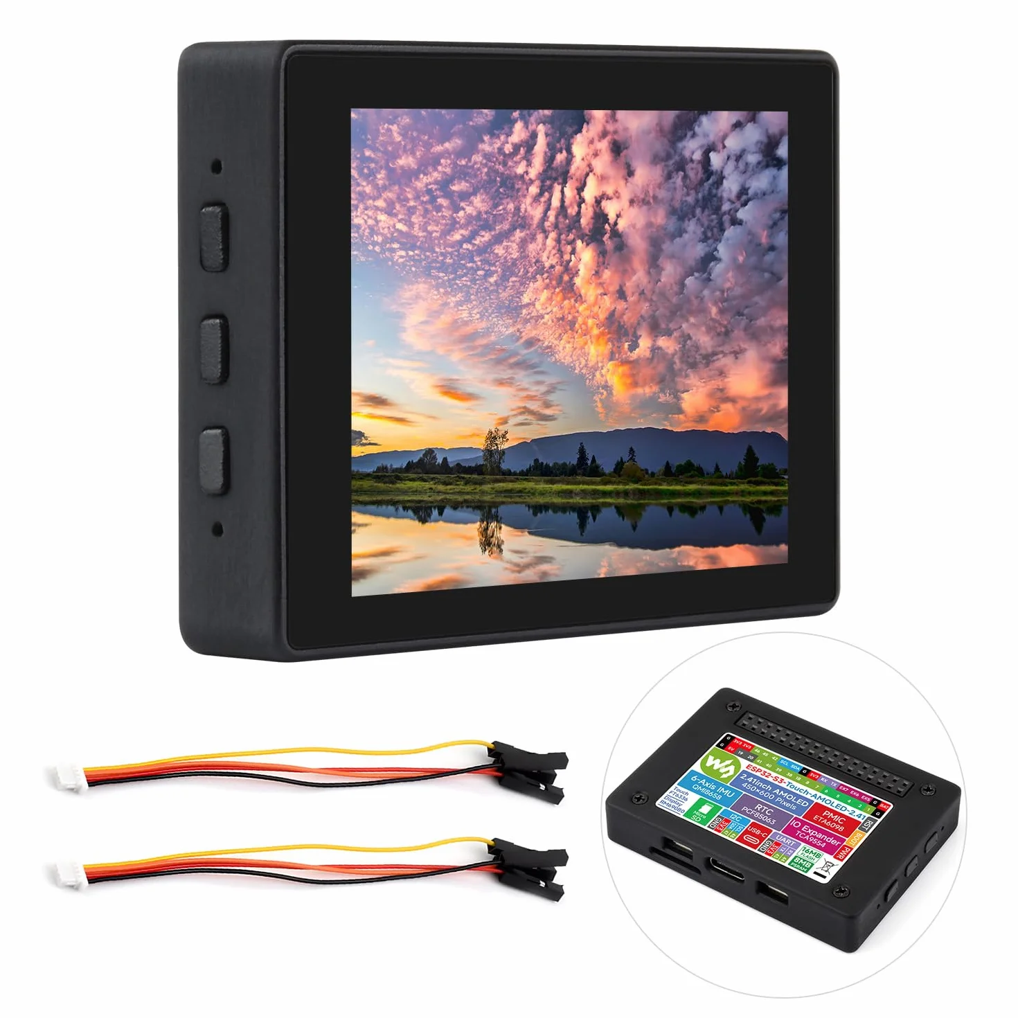 Waveshare ESP32-S3 2.41inch AMOLED Touch Display Development Board, 600x450, 32-Bit LX7 Dual-Core Processor, Onboard Accelerometer And Gyroscope Sensor, ESP32 With Display with Case
