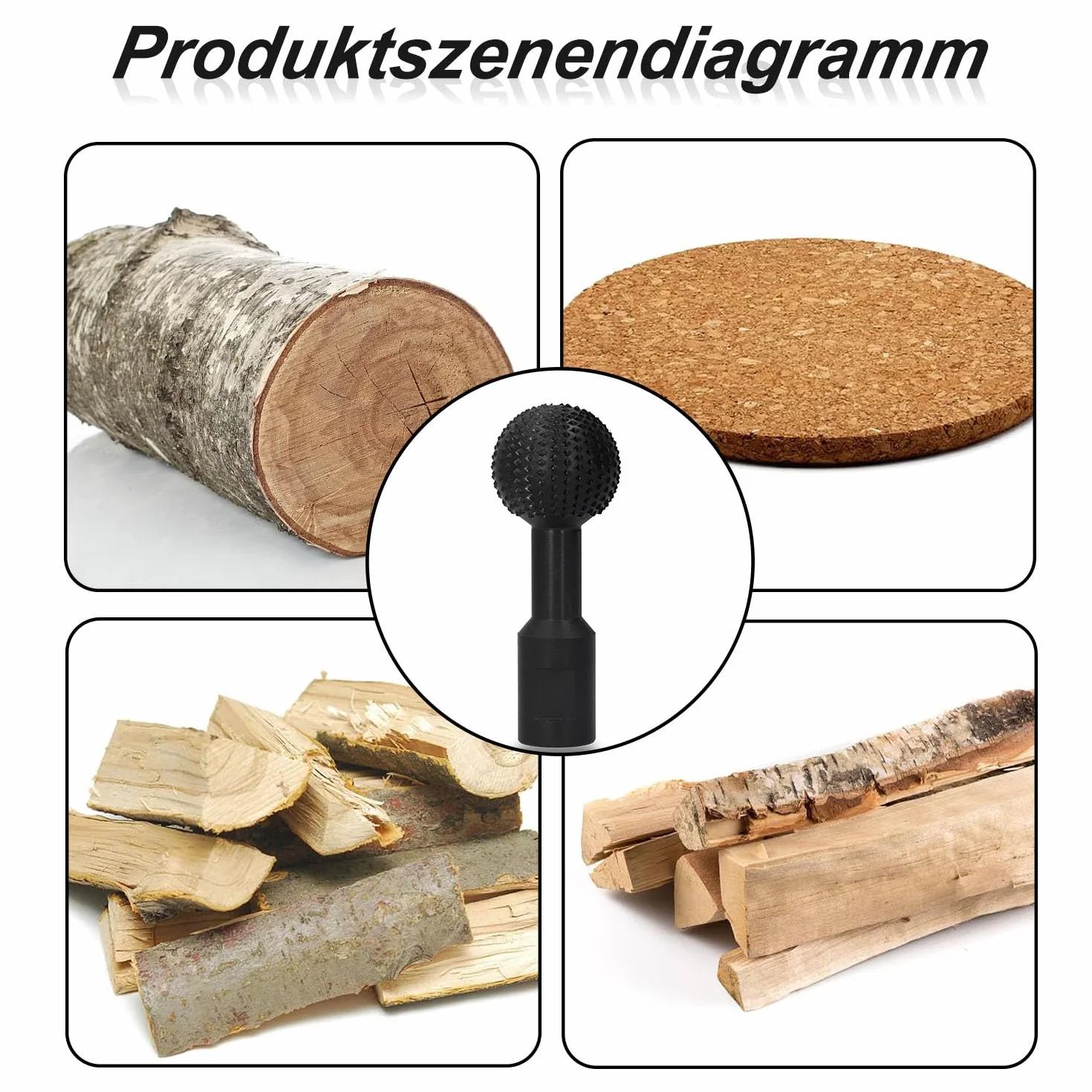 Frez kulowy do rzeźbienia w drewnie, 14 mm, dłuto kulowe, głowice szlifierskie, stal węglowa, do drewna, do szlifowania kątowego 115/125 mm, kolor czarny