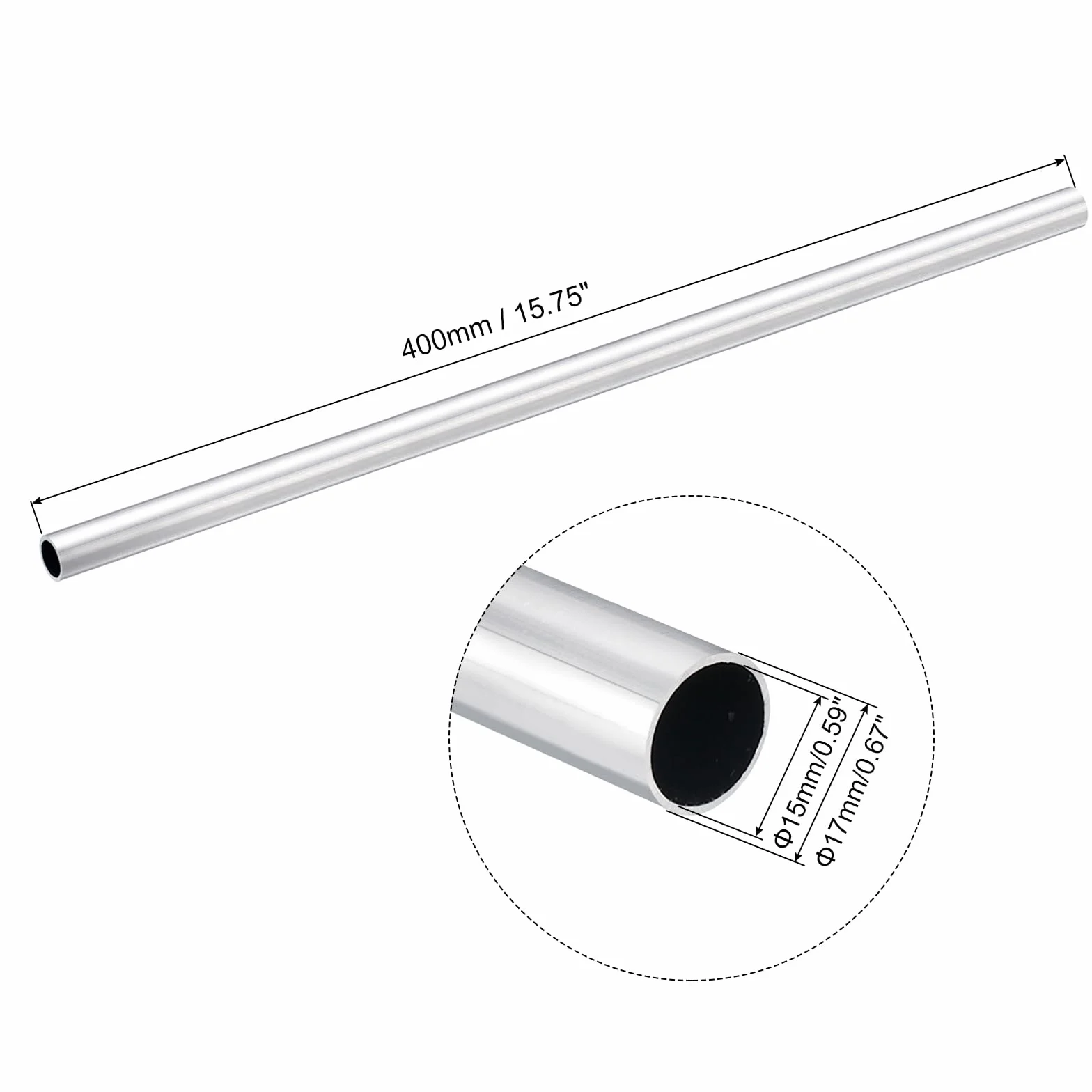 QUARKZMAN 6063 aluminiowa rura okrągła, średnica zewnętrzna 17 mm, średnica wewnętrzna 15 mm, długość 400 mm, rura do projektów przemysłowych DIY