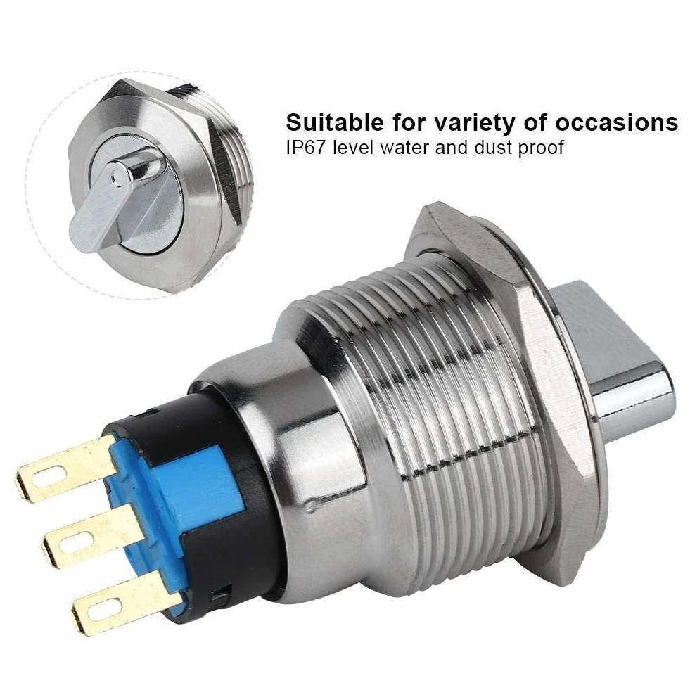 Przełącznik obrotowy, 19 mm, stal nierdzewna, wodoszczelność IP67, przełącznik przełączania z ciśnieniem roboczym 5-14 N, przełącznik do urządzeń gospodarstwa domowego, modyfikacja pojazdu (3 piny i 2