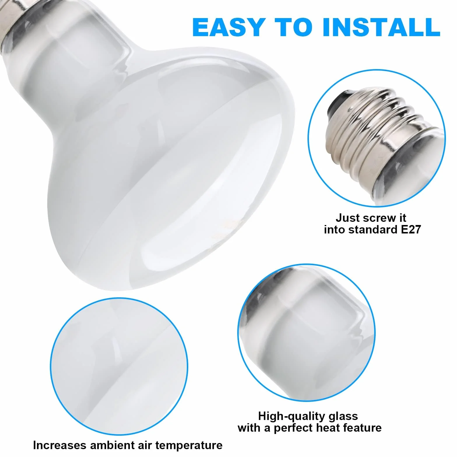 Lampa punktowa do wygrzewania, 2 sztuki, 100 W, lampa grzewcza dla gadów, płazów, piskląt, szczeniąt (biała)