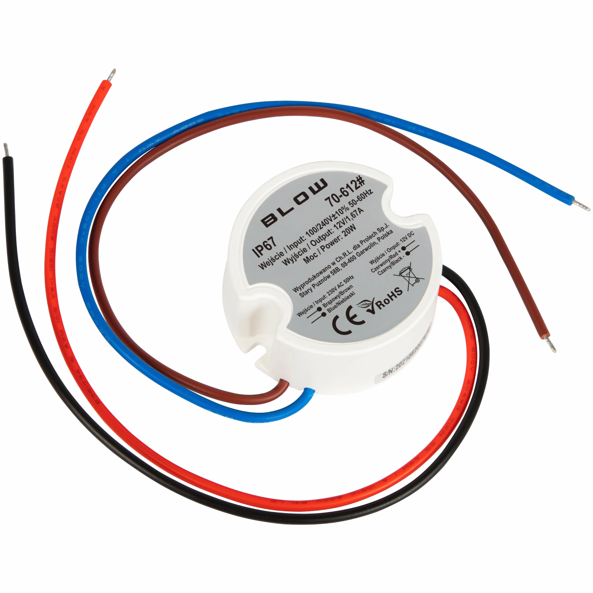 BLOW Zasilacz impulsowy dopuszkowy 12V/1,67A 20W plastik