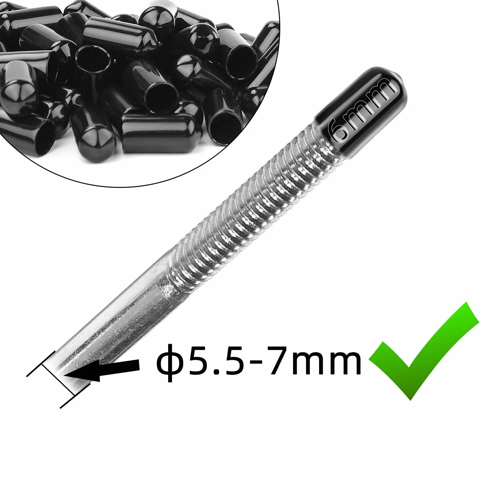 100 sztuk gumowych zaślepek 6 mm / 0,24 cala PVC okrągłe zaślepki drutowe czarne do butelek 5,5-7 mm rury gwintowane śruby ochronne krzesło noga śruba