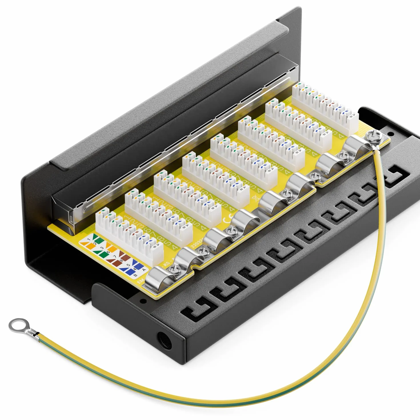 deleyCON CAT 6 Patch Panel Krosownica 8 Portów 1U Montaż na Biurku i Ścianie Ekranowany 8x Gniazdo RJ45 LAN Kabel Instalacyjny Sieci LAN TIA568A TIA568B RAL 9005 Czarny