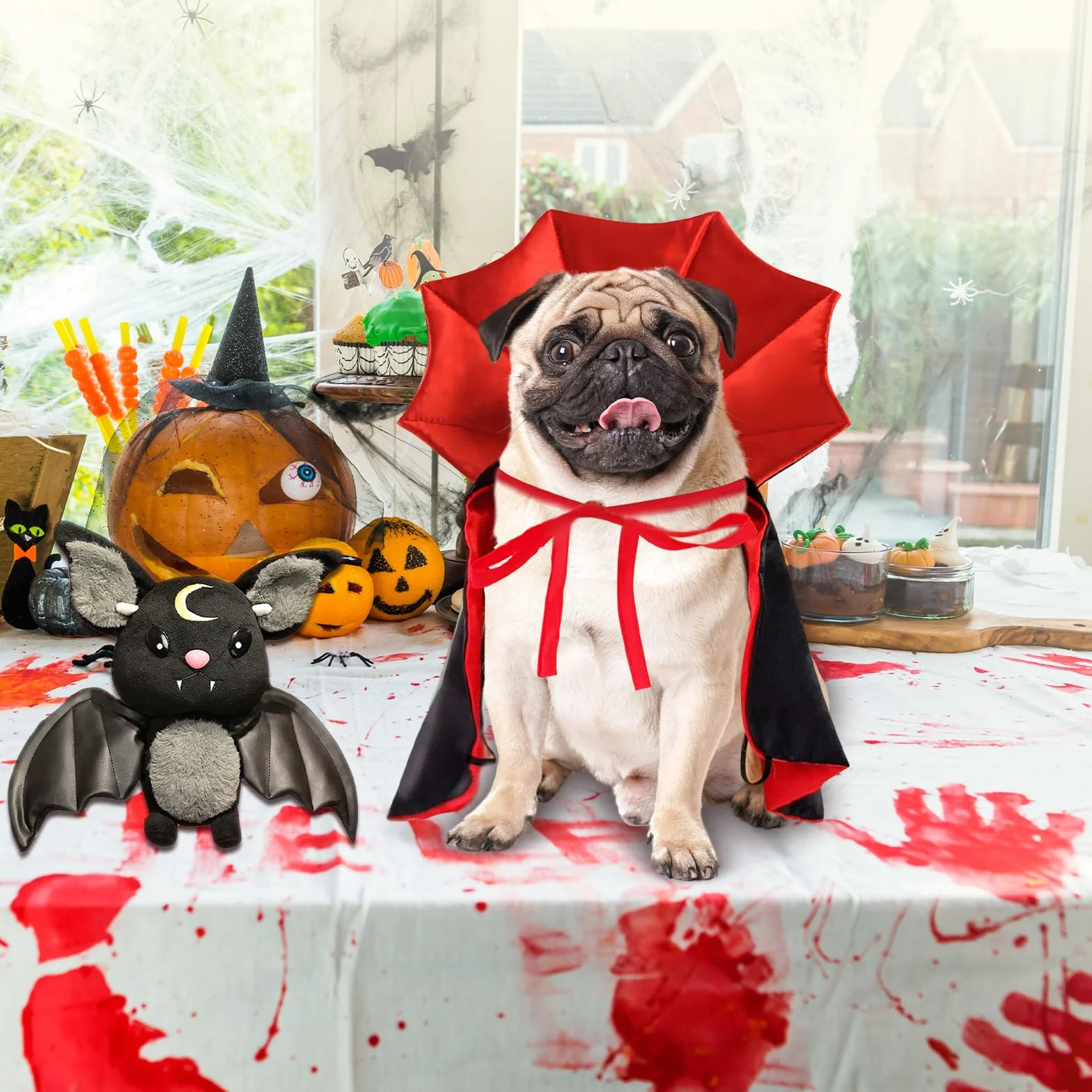 Peleryna wampira dla zwierząt domowych, kostium dla kotów i małych psów, zabawny regulowany płaszcz dla zwierząt domowych, odzież na Halloween, urodziny, sesję zdjęciową, akcesoria do przebrania