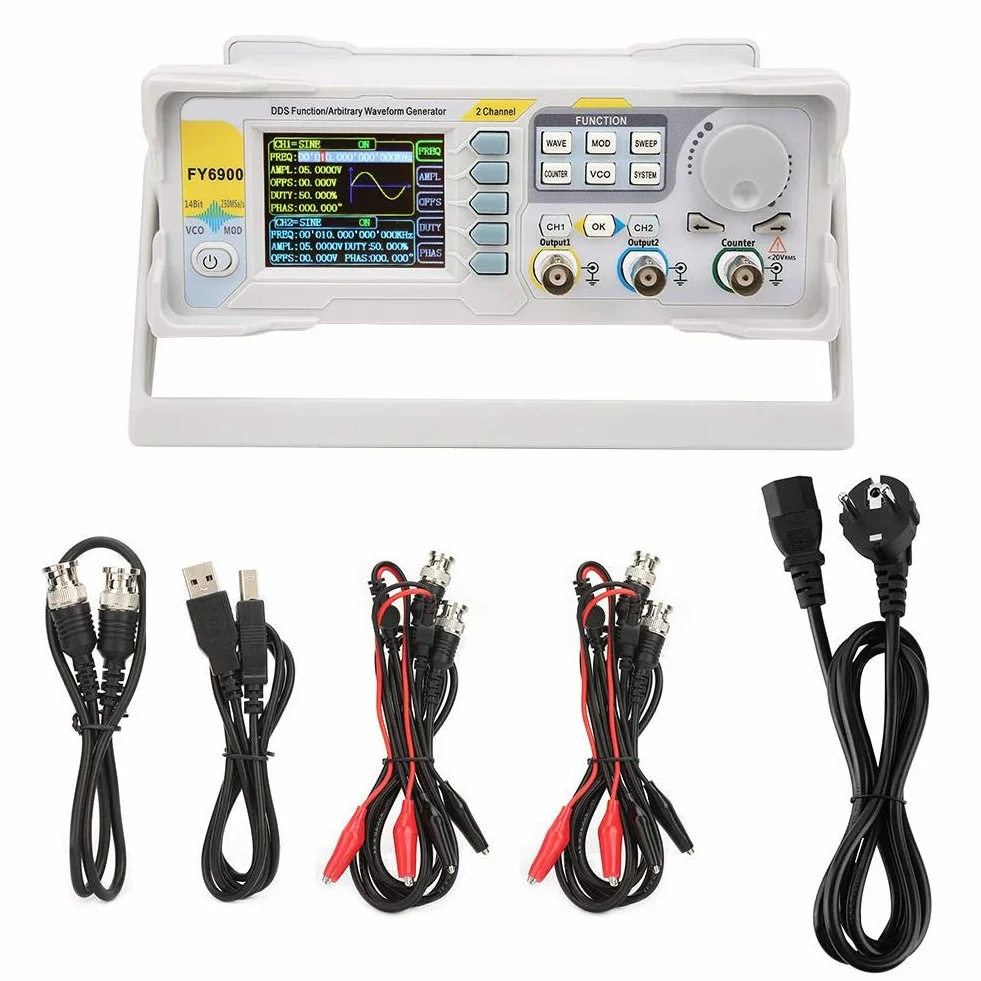 Cyfrowy generator sygnału, FY6900 Sinus 0-30 MHz 2,4-calowy wyświetlacz TFT z funkcją DDS, generatory źródeł impulsów kształtu fali, miernik częstotliwości 250 MSa/s VCO-Burst-AM/PM/FM/ASK/FSK/PSK