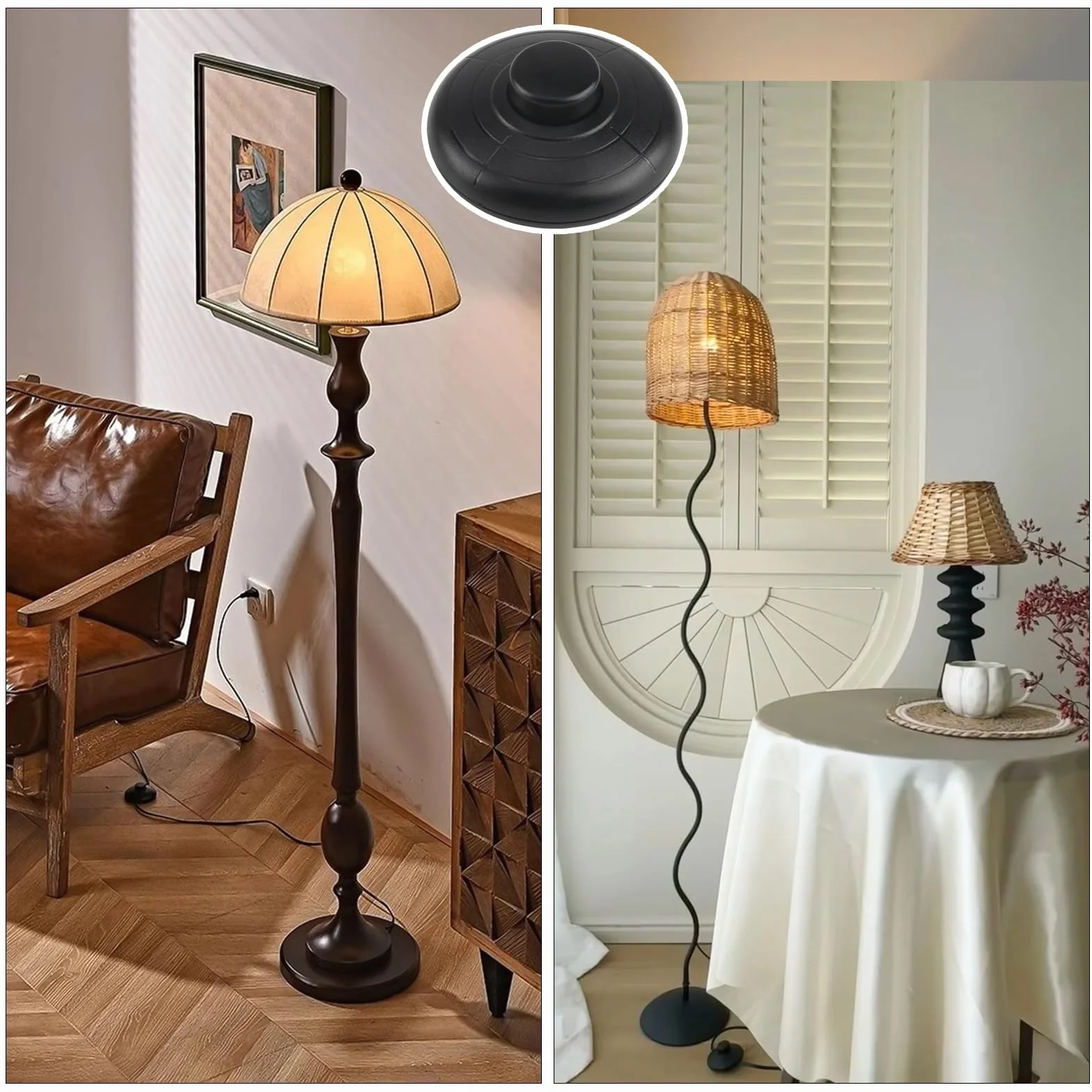 2 sztuki włączników nożnych do lamp, samoblokujący, 2 A, 250 V, do kabli 2- lub 3-żyłowych, lamp i małych urządzeń lub lamp, włącznik światła (czarny)