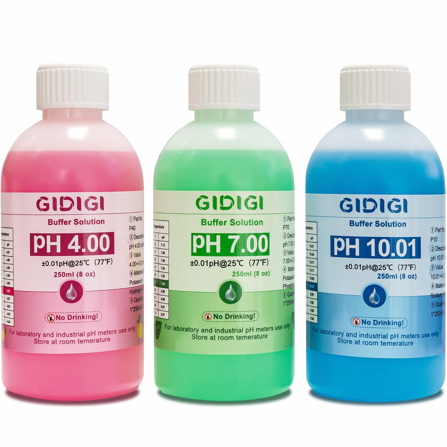 Zestaw do kalibracji buforu pH, 3 butelki, w tym pH 4,00, 7,00 i pH 10,01, bufory do roztworu do kalibracji czujnika pH-metra, akcesoria do testera pH 3 x 250 ml