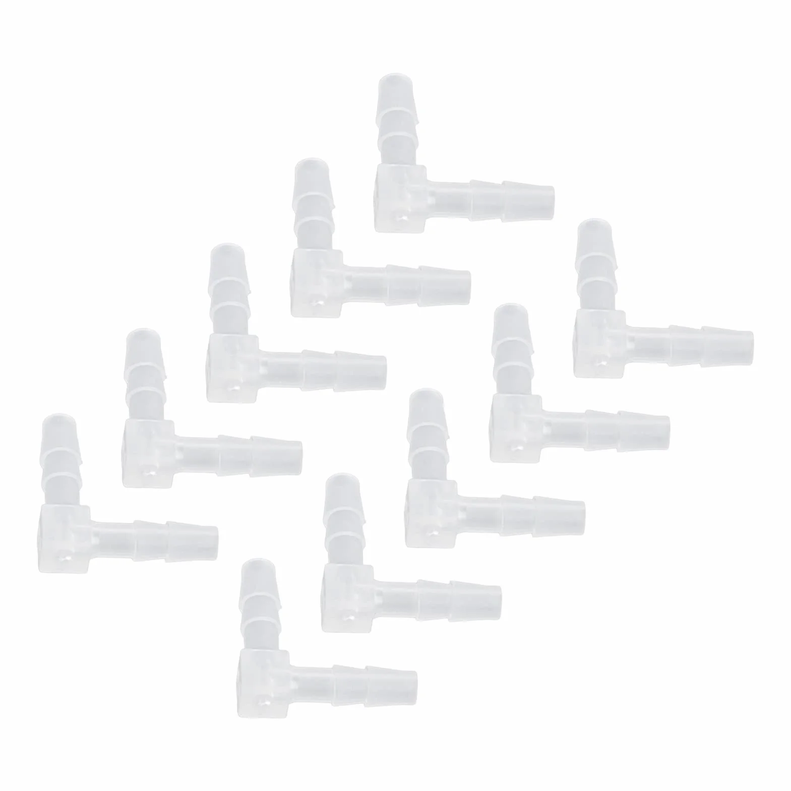 10 Szt. Plastikowy Króciec do Węża 90 Stopni Kolanko L, Równe Złącze Kolczaste Splicer Adapter Union Adapter(4mm)