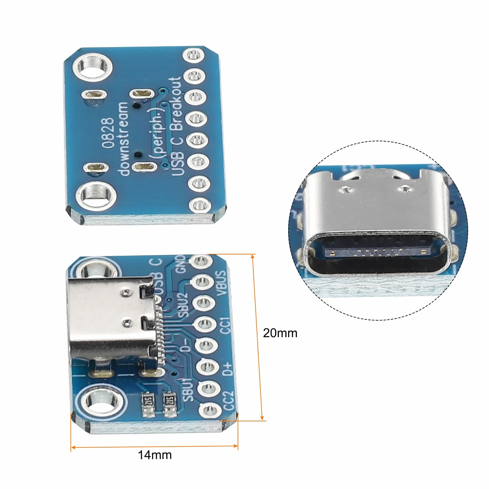 Quartman 5 szt. USB typu C Breakout Board żeński 2,54 mm złącze ze złączem bolcowym