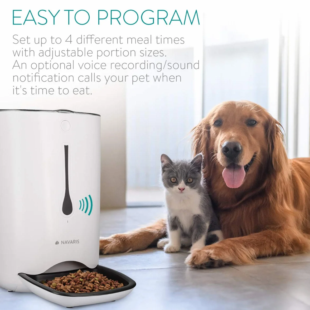 Navaris Automatischer Futterautomat Futterspender mit Timer - 6L Futternapf Automat mit Timer und akustischer Benachrichtigung - für Hund und Katze