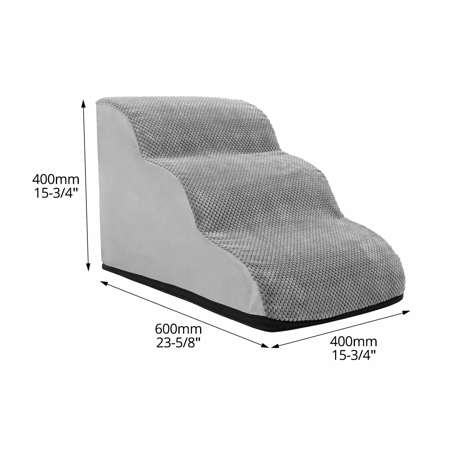 QWORK® Szare schody dla psa, 3-stopniowe, 60x40x40cm, z wysokiej gęstości gąbką, ze zdejmowanymi pralnymi pokrowcami