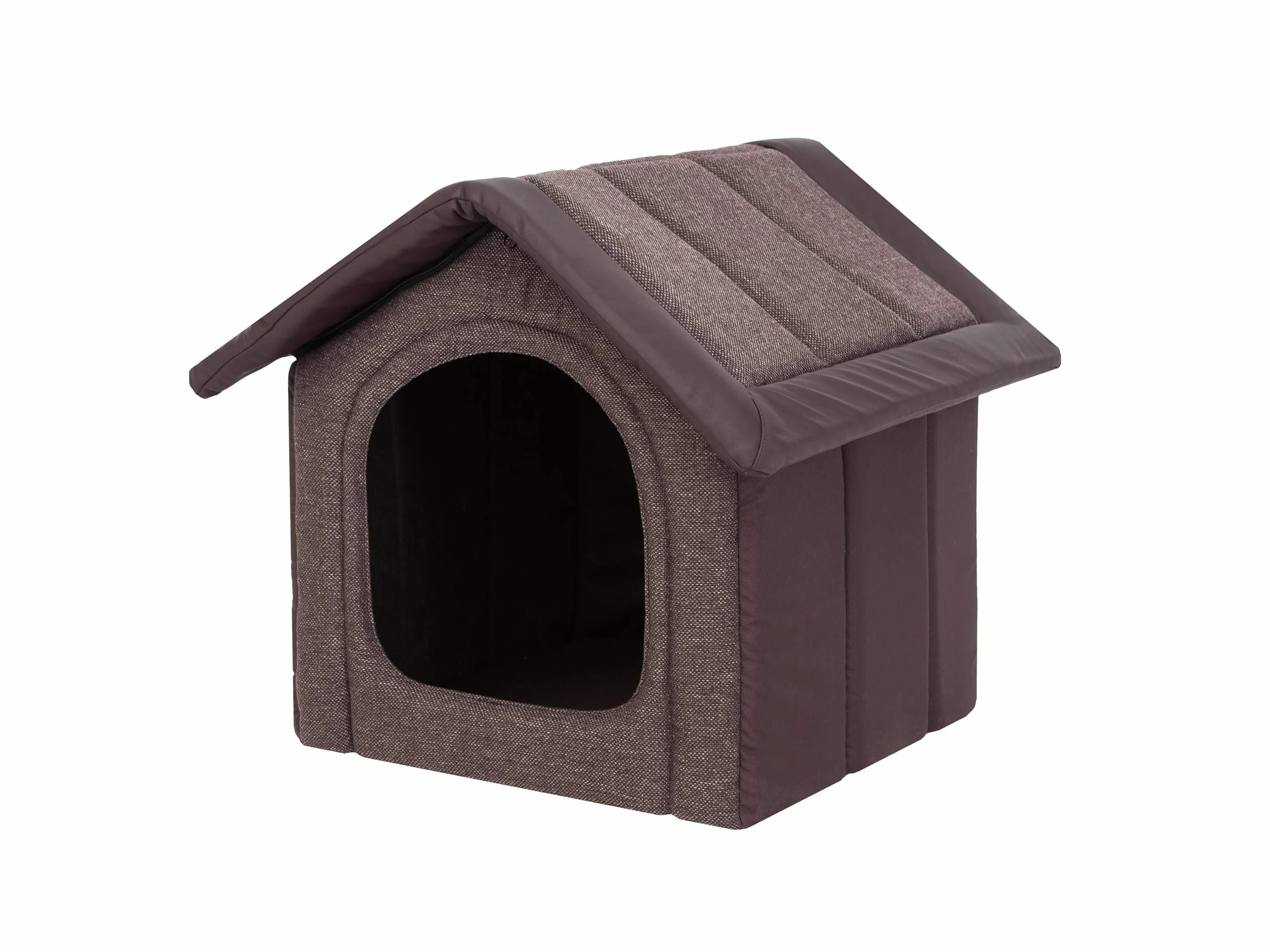 PillowPrim Buda Dla Psa i Kotów - Legowisko, Domek, Średnia, Rozmiar M, 44 x 38 cm, Brązowa Skóra Ekologiczna