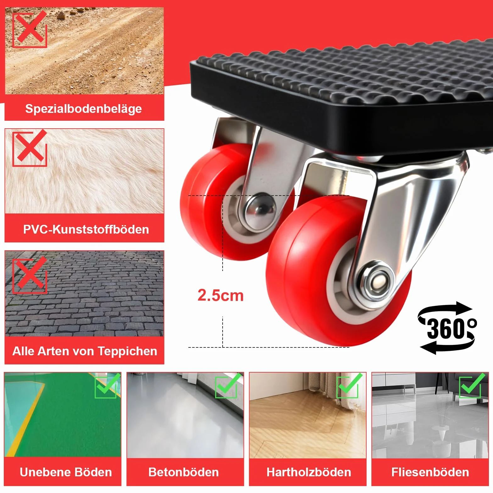 Wózek meblowy na kółkach, wytrzymały wózek meblowy z 4 kółkami, nośność 350 kg, obracany o 360 stopni, łącznie z podnośnikiem do mebli, do sofy, szafy, szafy