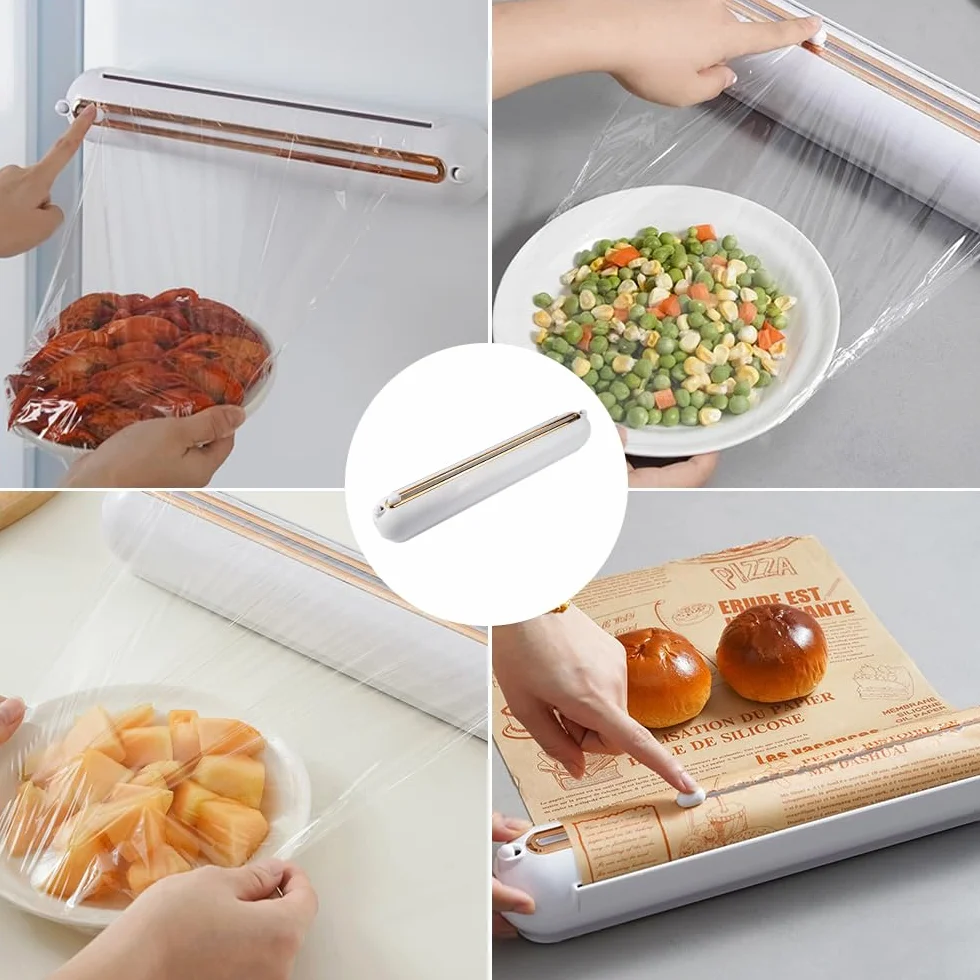 Gourmet krajalnica do folii spożywczej, 38 x 7 x 7 cm, magnetyczny dozownik folii spożywczej z krajarką, do folii aluminiowej, folii plastikowej