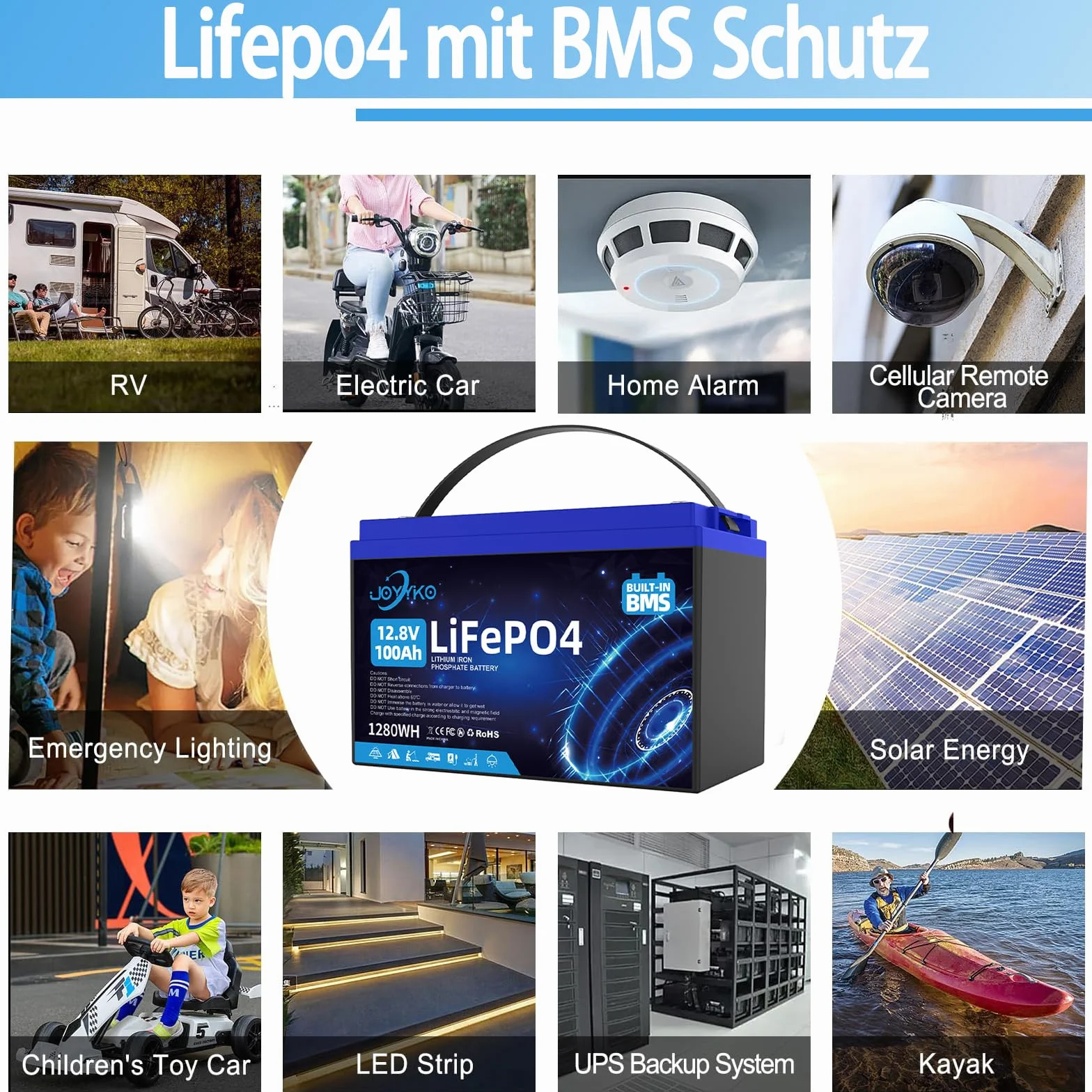 Bateria Litowa Lifepo4 100 Ah 12 V Głębokimi Cyklami BMS Przenośna Zamiennik