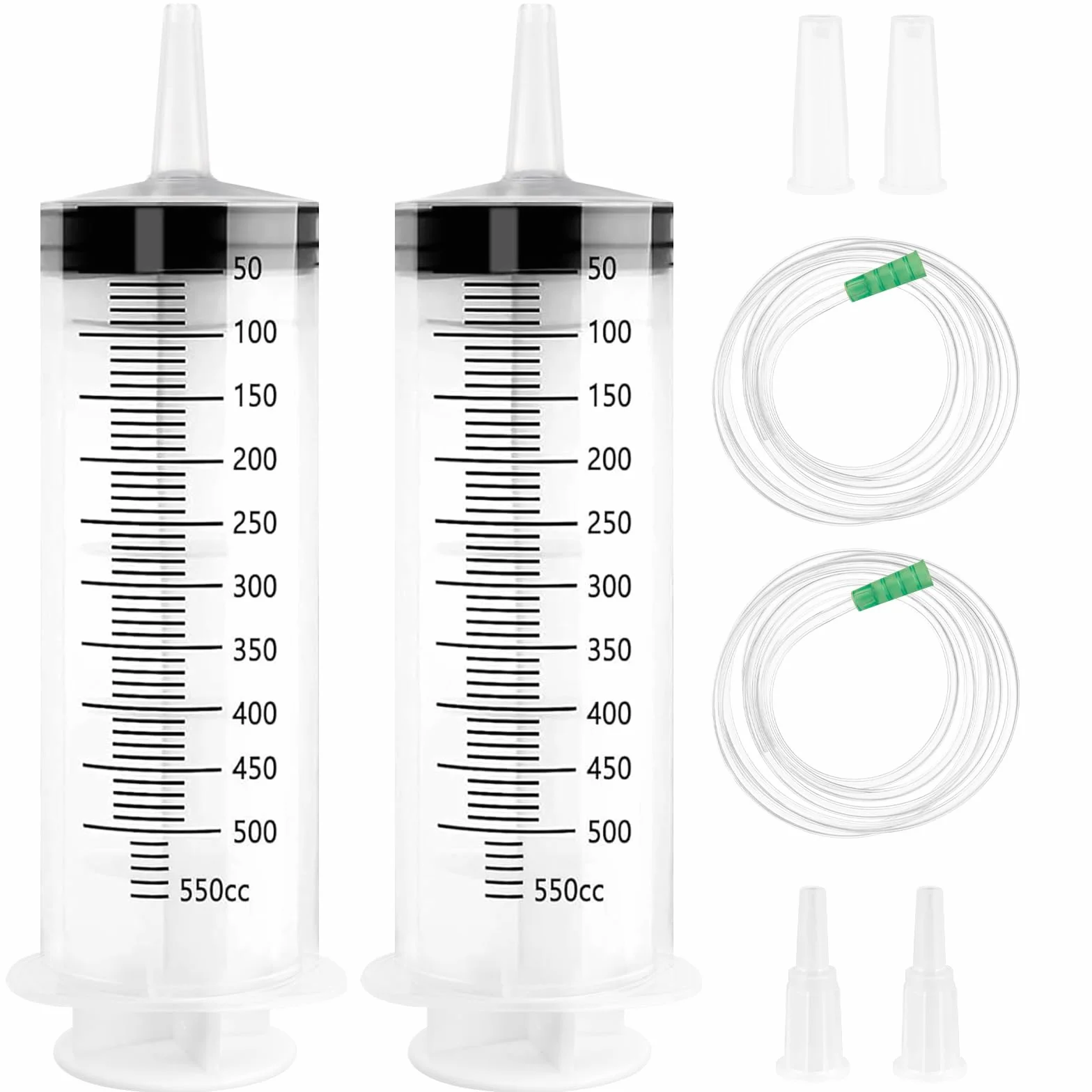 Duża strzykawka z wężem, 550 ml, 2 sztuki strzykawek z tworzywa sztucznego wielokrotnego użytku z nasadką, płynna strzykawka do karmienia zwierząt, laboratoriów, ogrodów, przemysłu