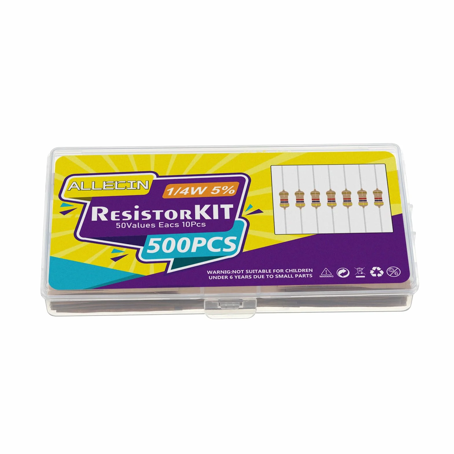 Rezystory z folii węglowej 1/4W 0 Ohm do 10M Ohm ±5% Zestaw 50 sztuk