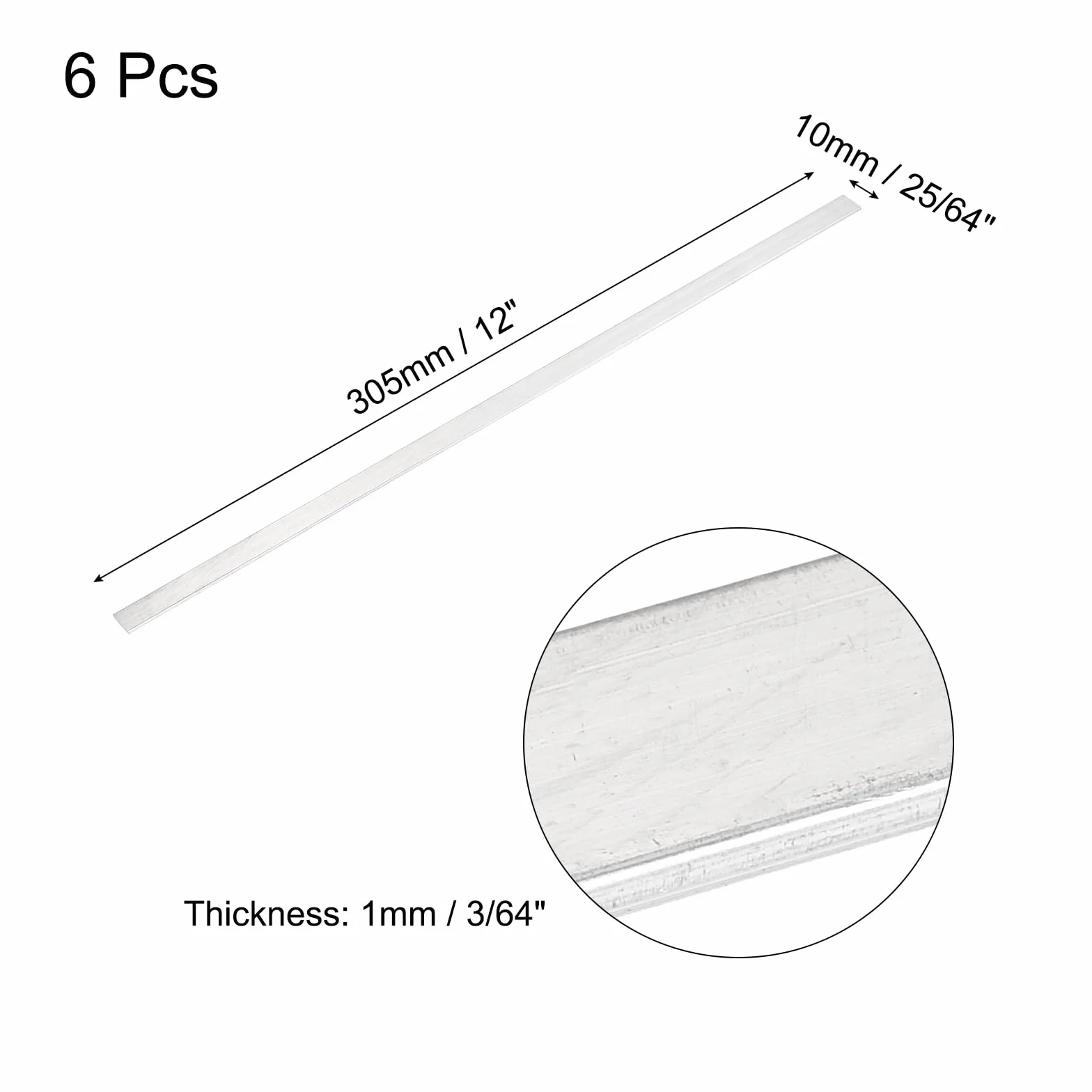 QUARKZMAN 6 sztuk kwadratowych płaskich prętów aluminiowych 6061, 1 mm x 10 mm x 305 mm