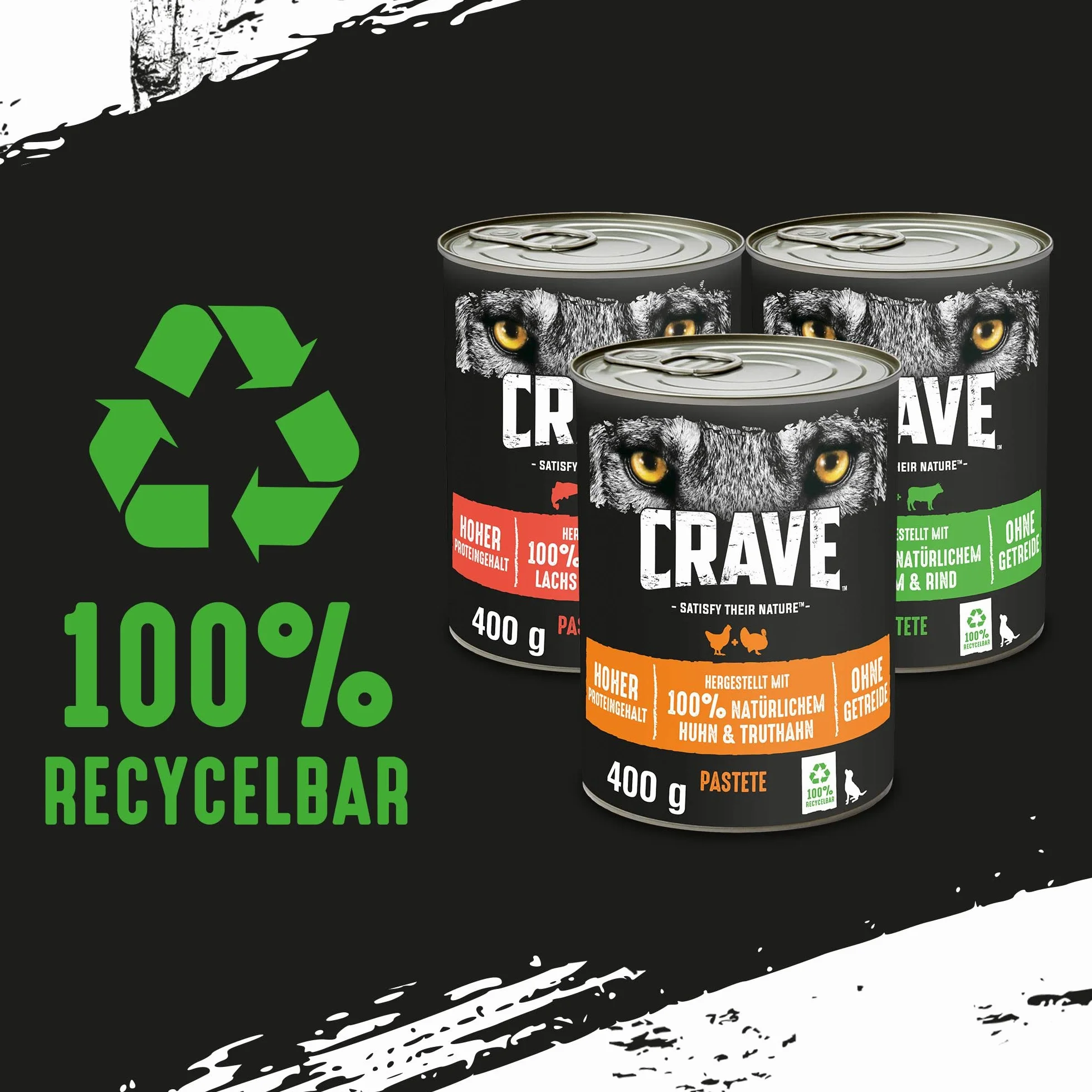 Crave Karma dla dorosłych psów w formie pasztetu, 6 puszek, 6 x 400 g – mokra karma dla psów w 3 różnych odmianach, wyprodukowana w 100% z naturalnego białka, bez dodatku zbóż