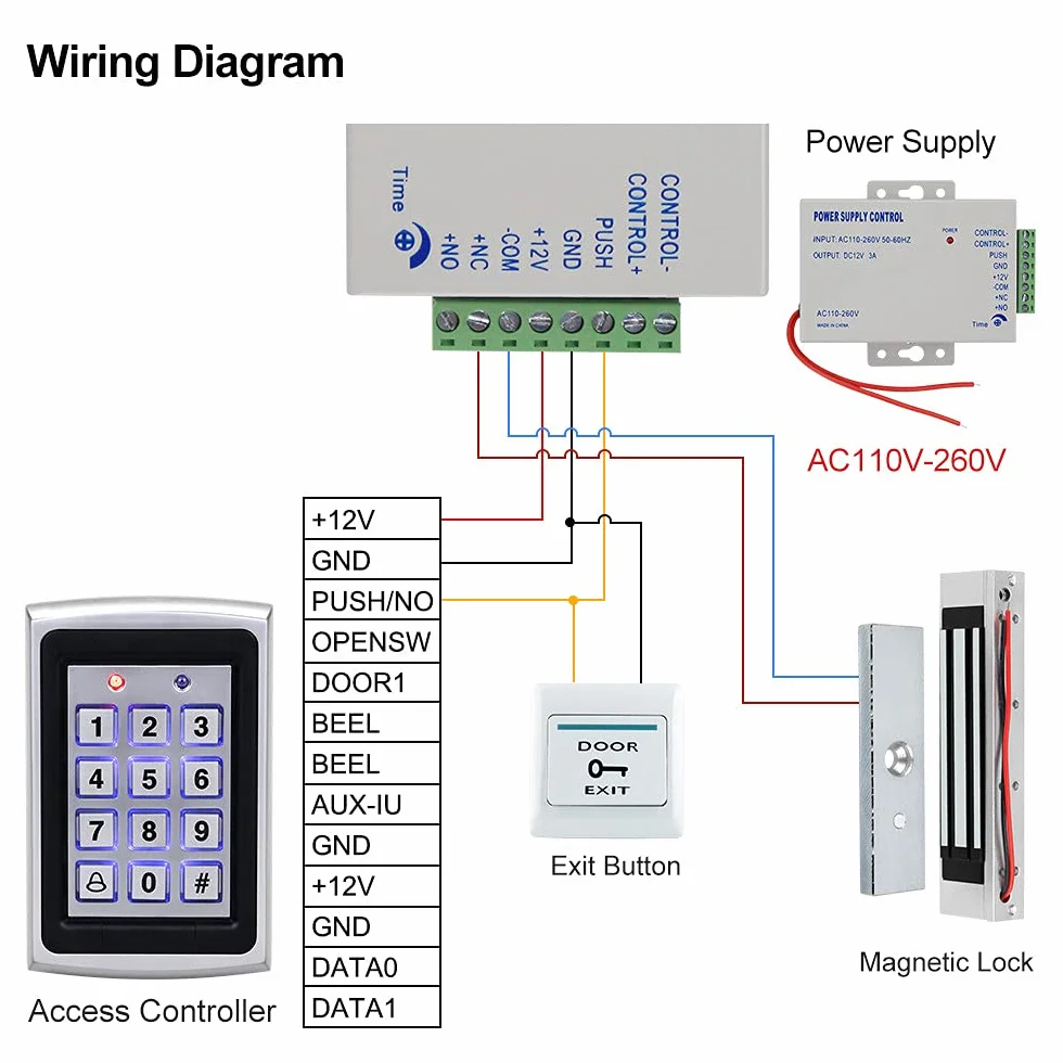 KUMU 7612 Zewnętrzny wodoodporny system kontroli dostępu do drzwi RFID, metalowa klawiatura, 180 kg, zamek magnetyczny, osłona przeciwdeszczowa, przycisk wyjścia, 15 breloków do domu, biura, czarna