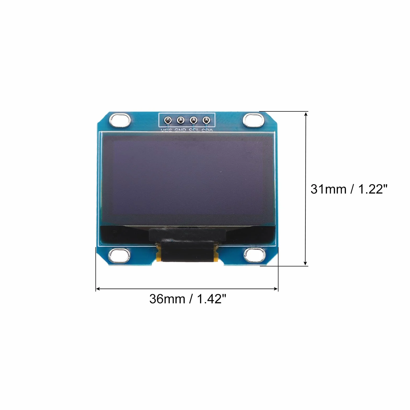 QUARKZMAN Moduł ekranu LCD OLED 1,3 cala z lutowanym 4 pinami 128 x 64 Rozdzielczość wyświetlacza komunikacyjnego I2C IIC, kolor wyświetlacza biały