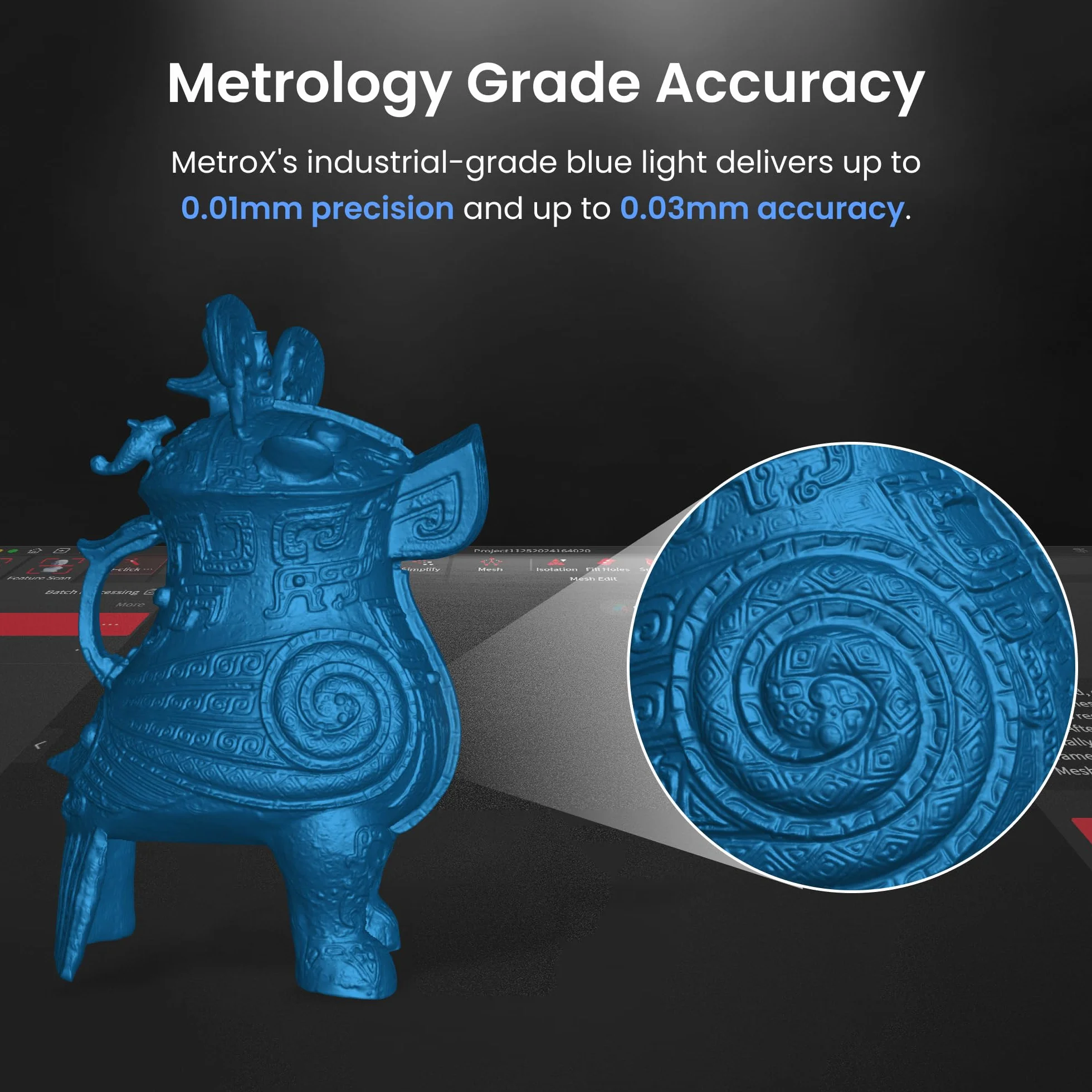 Revopoint MetroX 3D Scanner 0.01mm Precision Metrology-grade Blue Laser Structured Light