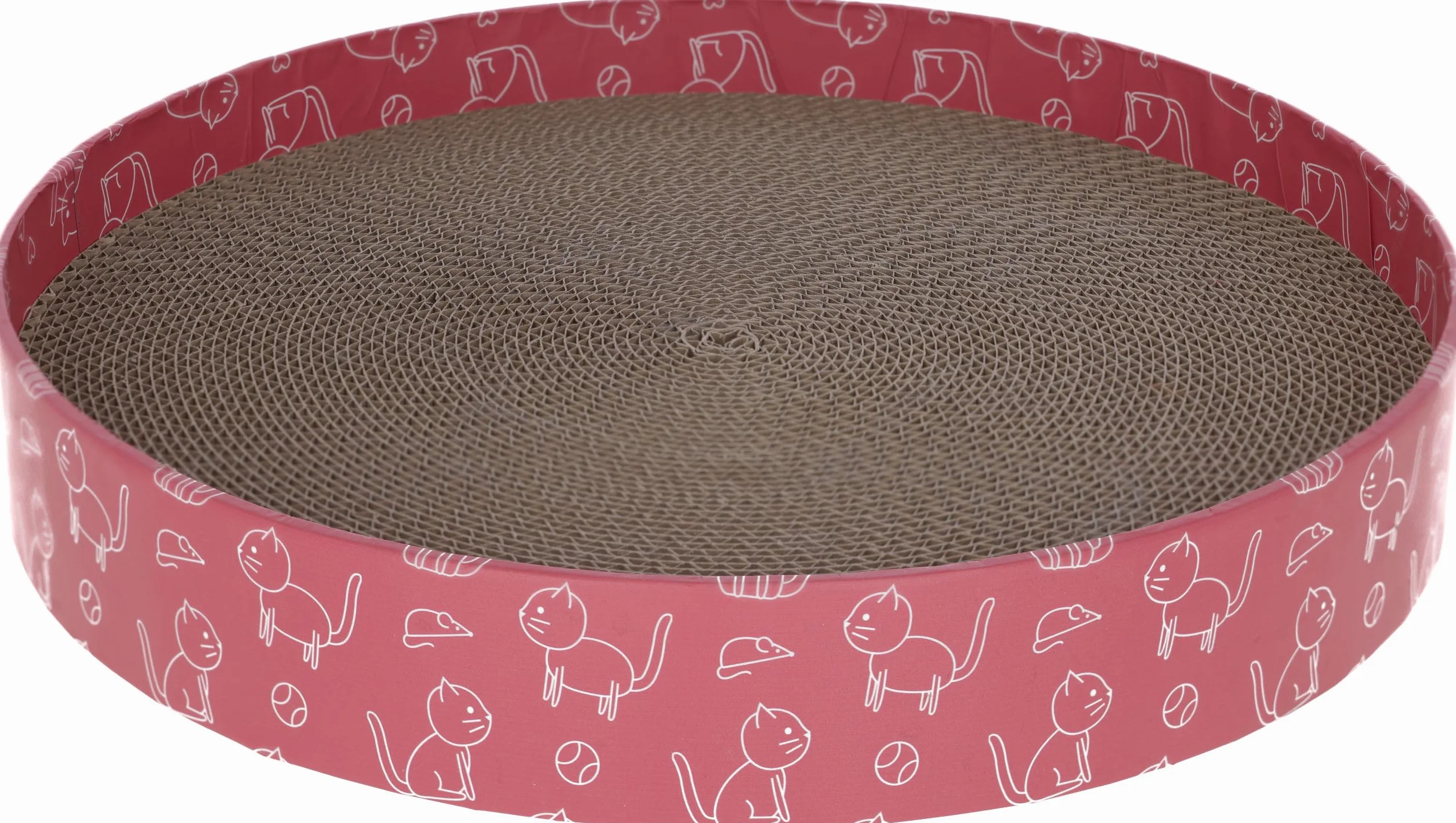 Kerbl Pet Łóżko do drapania dla kota Circle z kartonu, różowe, Ø 34 cm | Różowe, Ø 34 × 5,5 cm, łóżko do drapania z tektury falistej pochodzącej z recyklingu, łącznie z pobudzającą kocimiętką