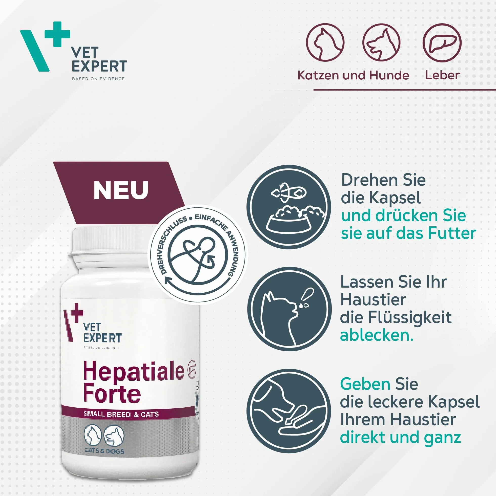 VetExpert Hepatiale Forte Small Breed & Cats Twist-Off | 40 kapsułek | karma uzupełniająca dietetyczna dla małych psów i kotów