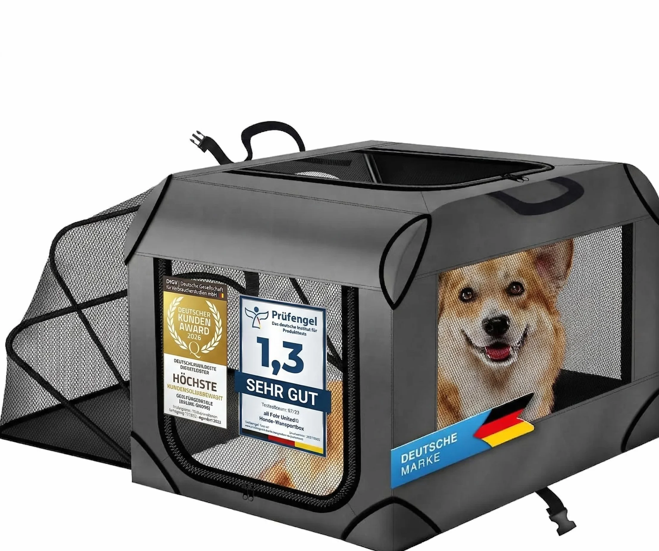 all Pets United® Składana torba transportowa dla psa i kota – 63x43x40 cm | Rozbudowa boczna, wodoodporny nylon Oxford, stalowa rama – idealna do pociągu, samochodu i samolotu