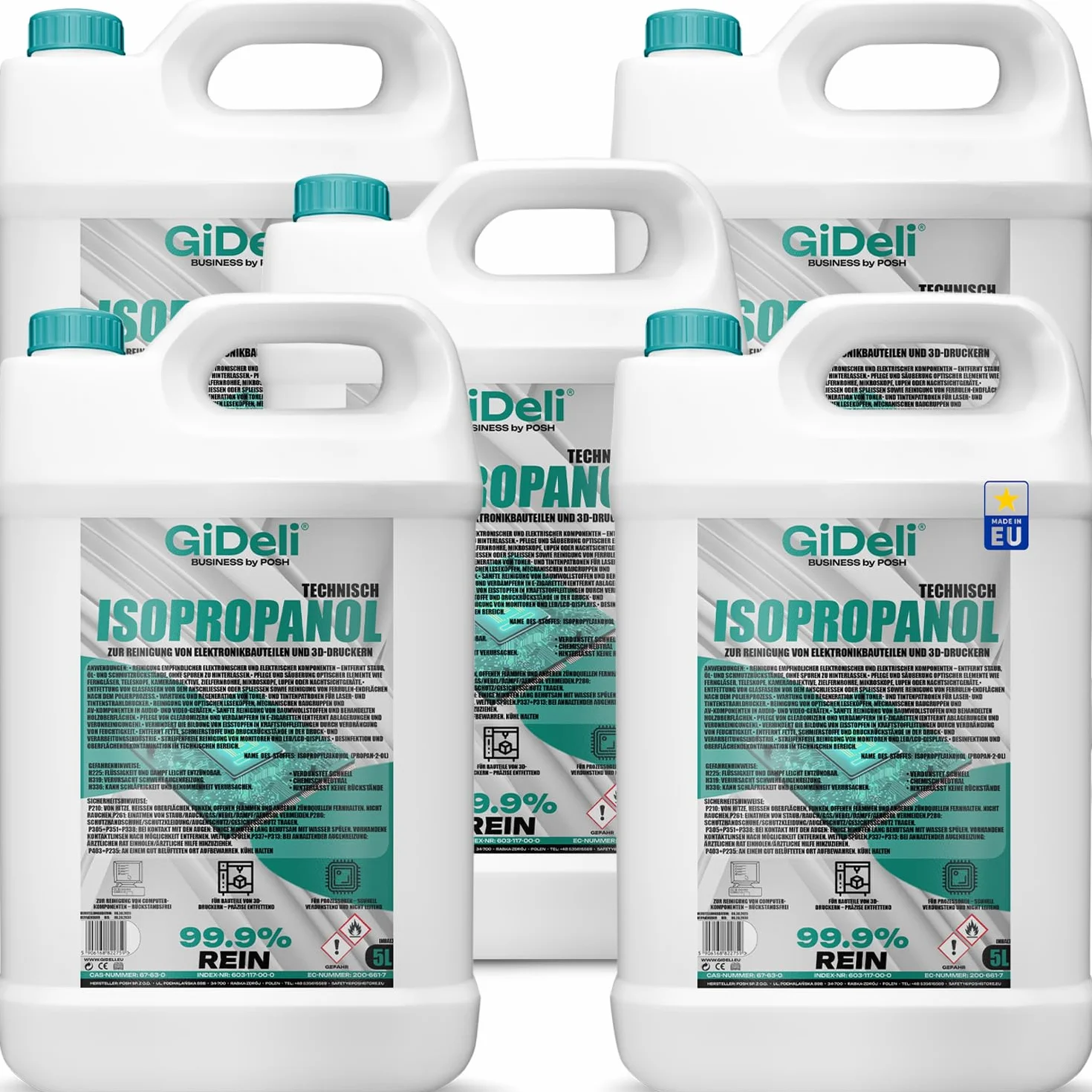 GiDeli Isopropanol Techniczny 99,9% 5x5 l - Alkohol izopropylowy do czyszczenia elektroniki