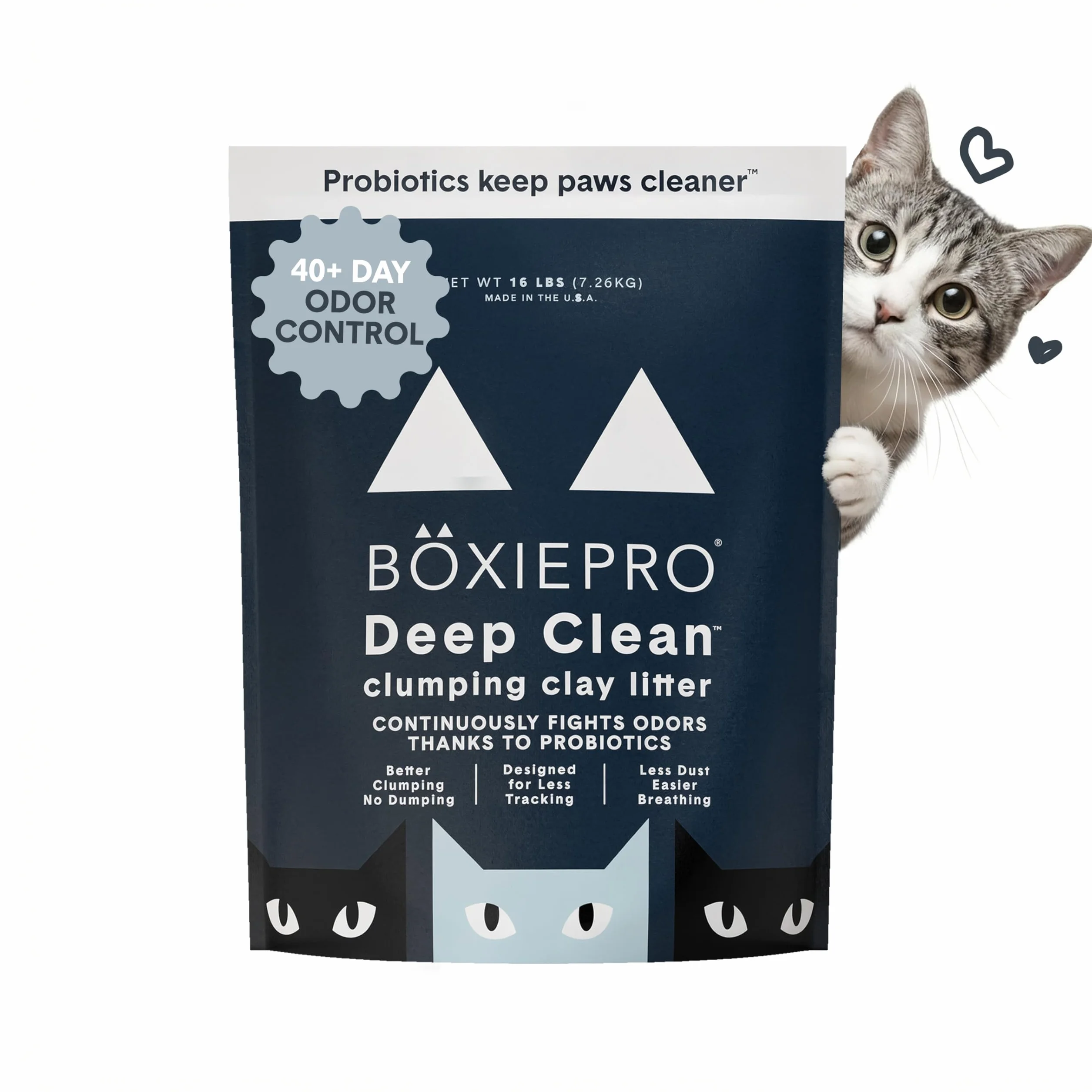 BoxiePro Głęboko oczyszczona, bezzapachowa, probiotyczna bryła dla kotów - formuła gliny - środek czyszczący do domu - ultra czysta kuweta - kontrola zapachu zasilana probiotykami, twarda żwir, 99,9%