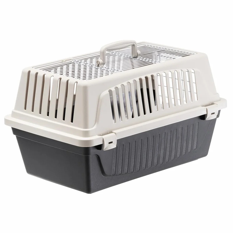 Ferplast Atlas 20 Open transporter dla małych psów i kotów do 8 kg, z poduszką i miską, otwory wentylacyjne, 37 x 58 x wys. 32 cm, pojemnik transportowy Atlas 20 Open