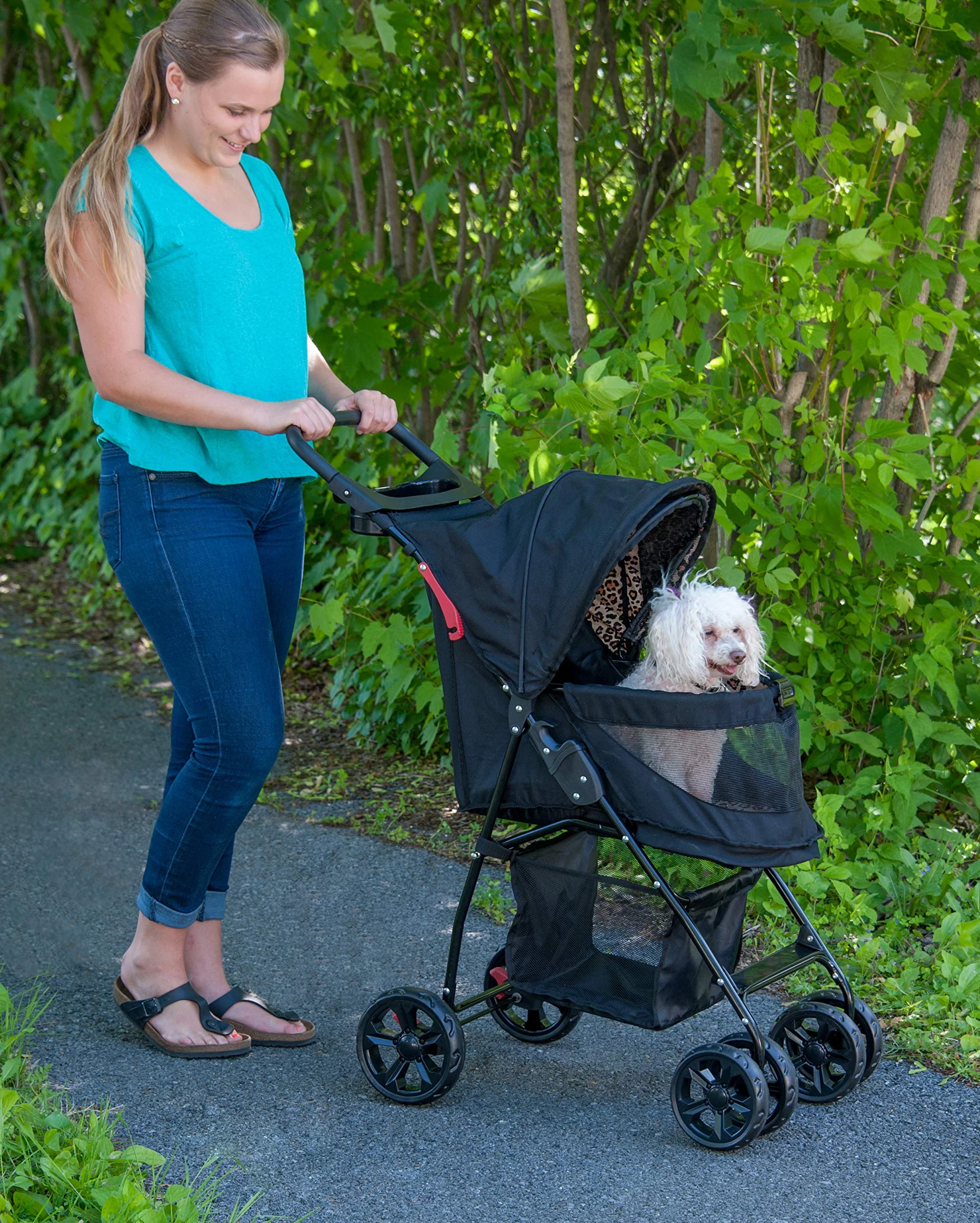 Pet Gear Happy Trails Lite wózek dla zwierząt domowych bez zamka błyskawicznego, łatwy do złożenia ze zdejmowaną wkładką, bezpieczny, kosz do przechowywania + uchwyt na kubek, 4 kolory
