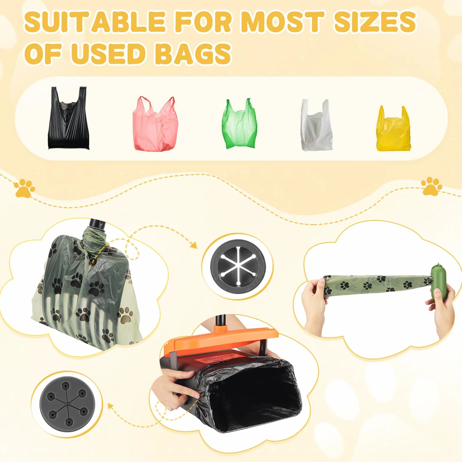 Worki na odchody psa z obrotowym koszem i szufelką z uchwytem o długości 117 cm, szczotka do odchodów psa, regulowana, przenośna worka na odchody psa dla dużych, średnich i małych psów z 35