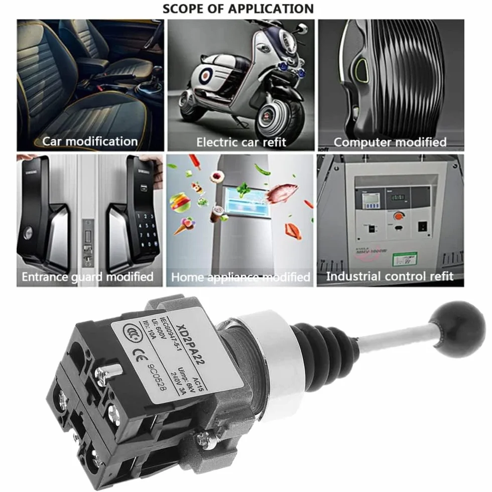 Joystick, przełącznik kołyskowy, 1 sztuka Xd2pa22cr 2no 2-pozycyjny, sprężynowy przełącznik typu joystick, 0~380 V Ac (50 Hz); 0~220 V DC