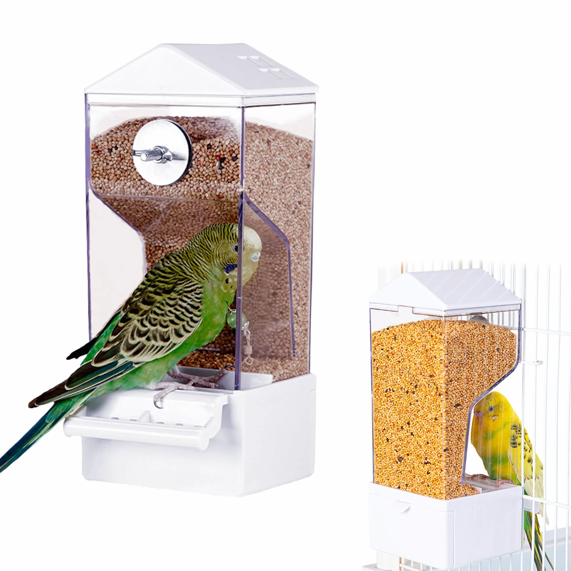 Automatyczny karmnik dla ptaków – przezroczysty, o dużej pojemności, automatyczny suwak, łatwy do czyszczenia, idealny dla Budgies, ar, ziębin i nie tylko