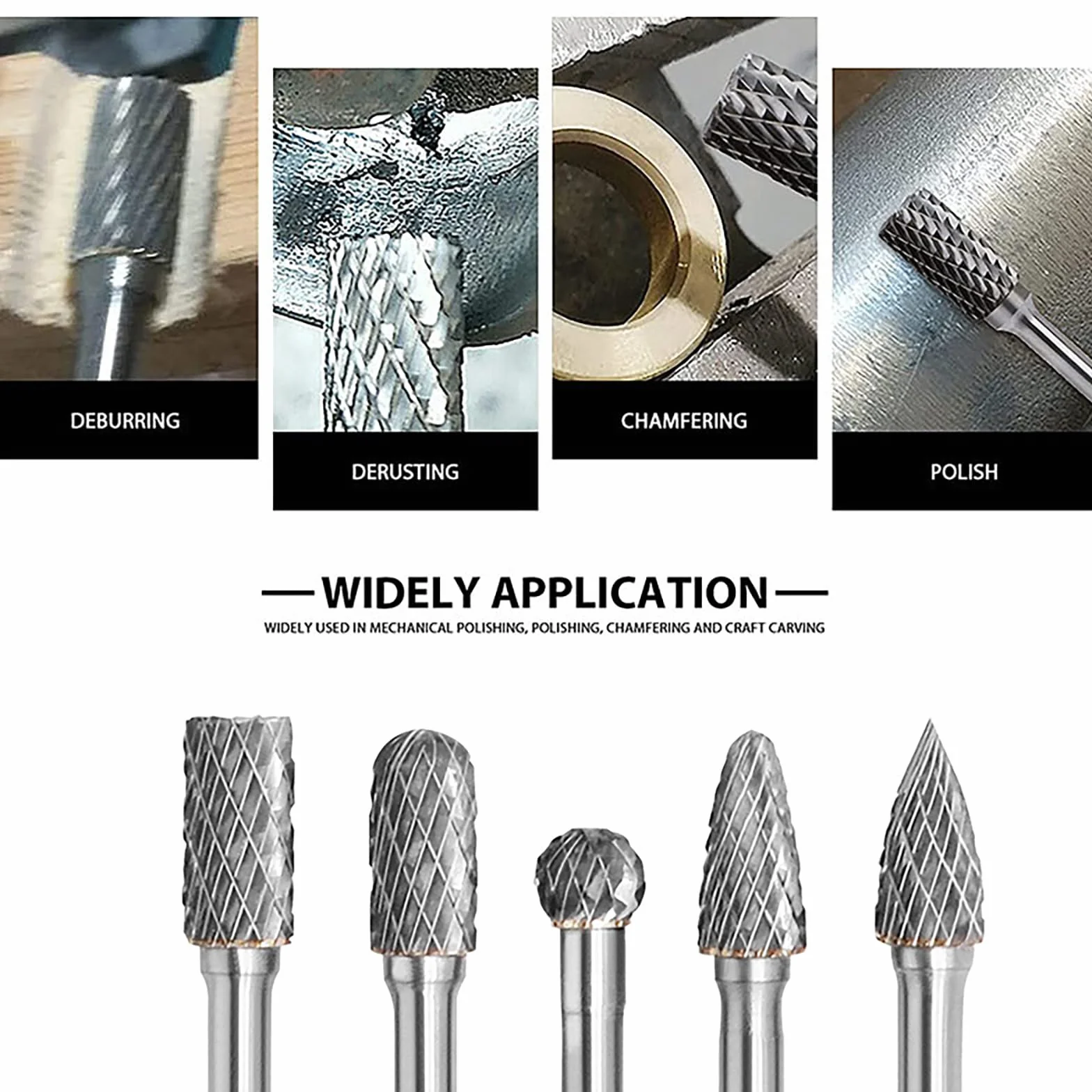 Anhoer Zestaw 5 sztuk frezów z węglika wolframu, trzpień 6 mm, głowica 10 mm, zestaw do szlifierek tnących, rzeźbienia w metalu, polerowania, grawerowania