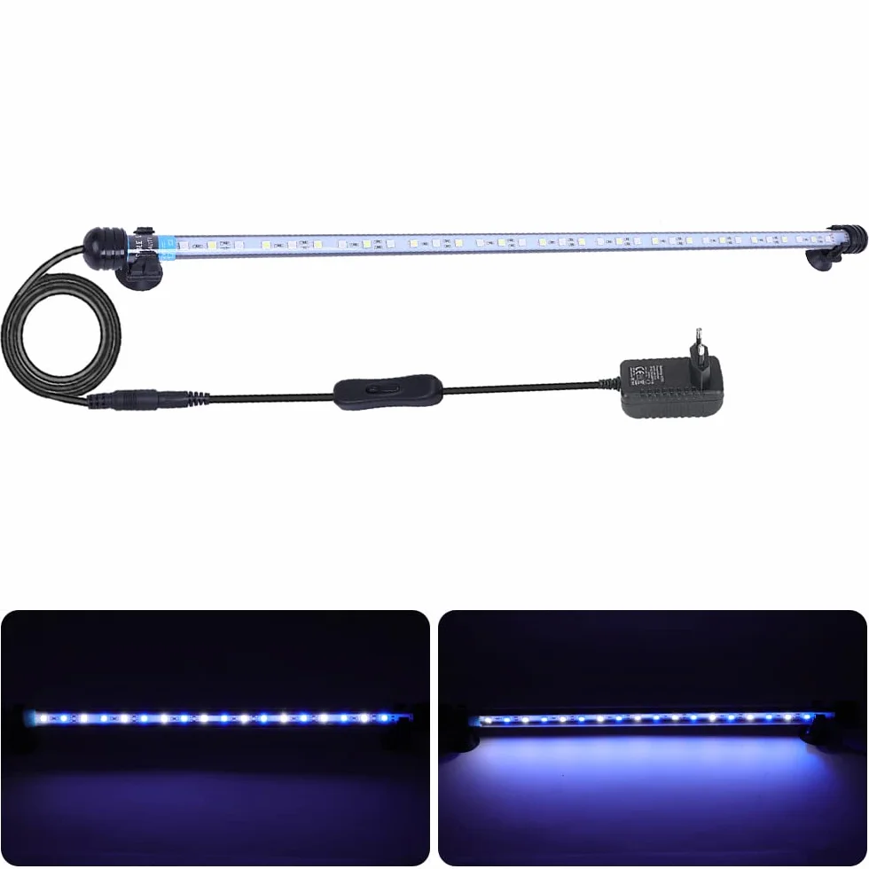 VARMHUS LED 18-112 cm do akwarium akwarium światło odporne na pranie akwarium napowietrzanie, lampa Stecker EU Unterwasser LED Listwy świetlne (biały i niebieski, 71 cm)