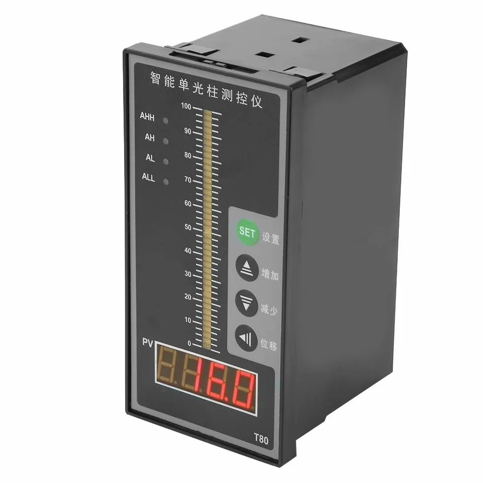 Inteligentny regulator ciśnienia, wskaźnik poziomu cieczy T80 AC220V wskaźnik kolumny świetlnej 4-20MA przetwornik poziomu