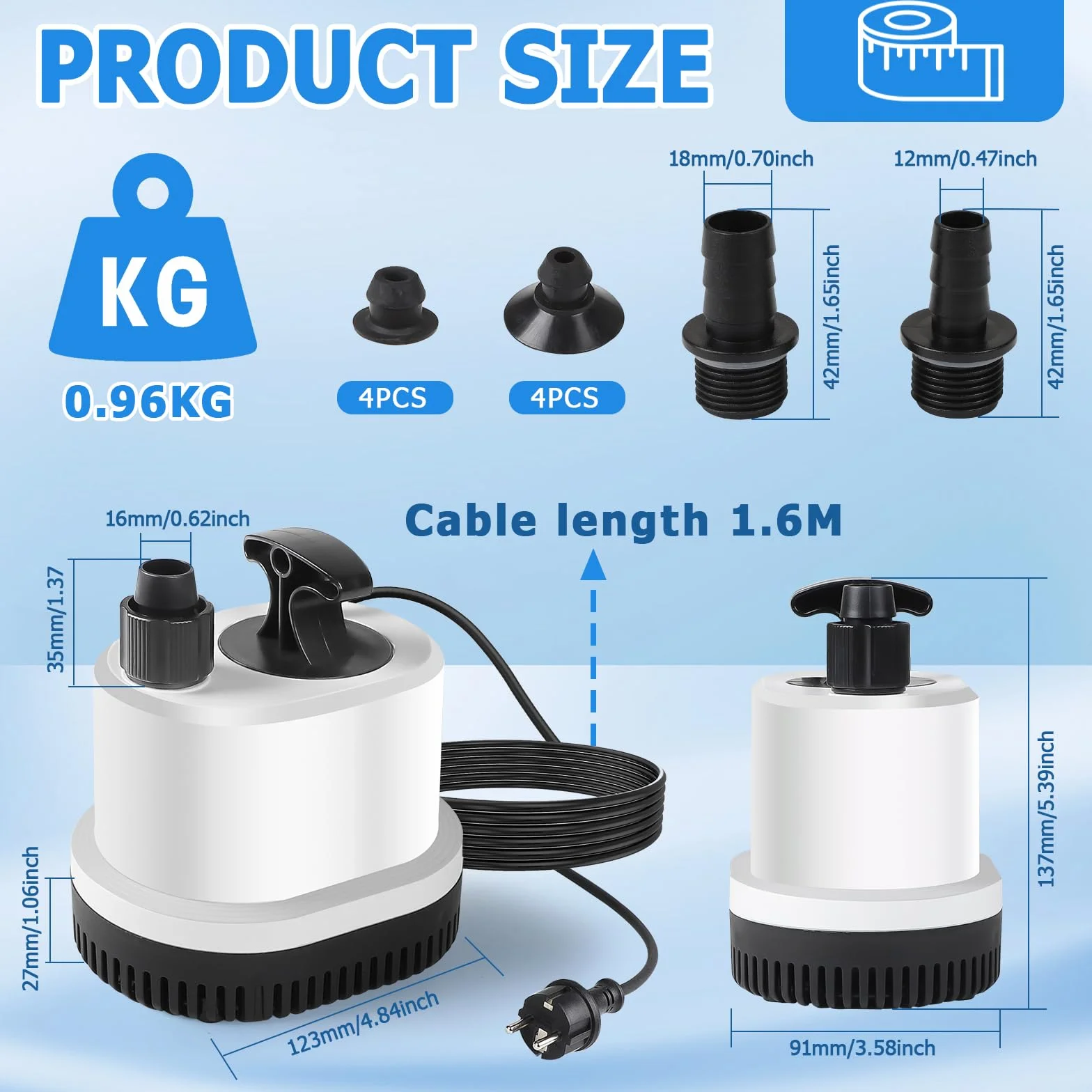 EXLECO Ultra cicha mini pompa wodna do akwarium zatapialna maks. 1500 l/h 25 W 220-240 V pompka zewnętrzna fontanna z kablem 1,6 m z 3 dyszami próżniowa do stawu ogrodowego