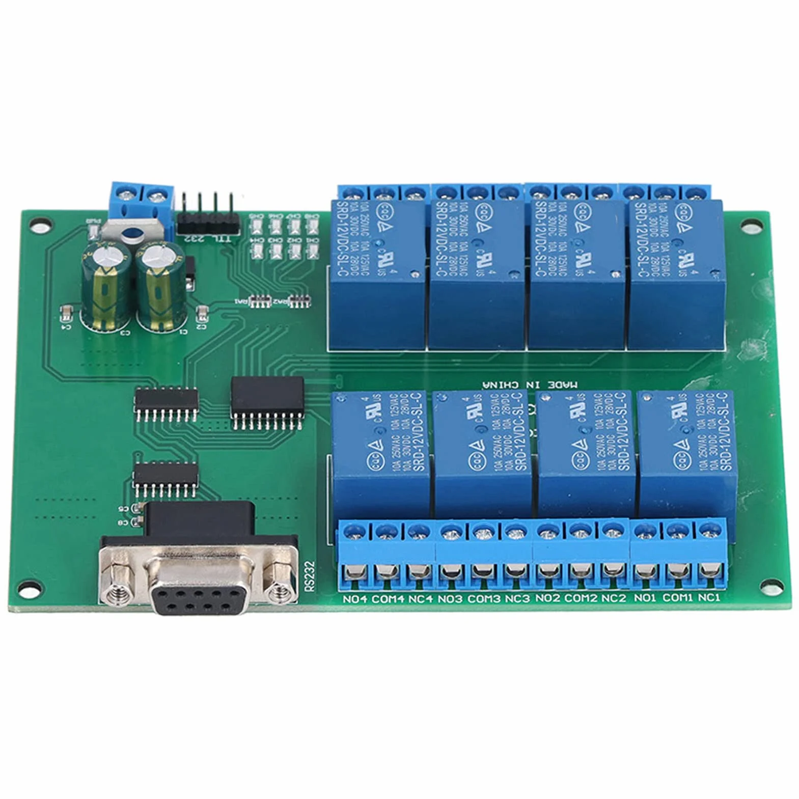 Moduł przekaźnikowy DC 12V 8-kanałowy PCB N223B08 z interfejsem szeregowym i LED do systemu zdalnego sterowania