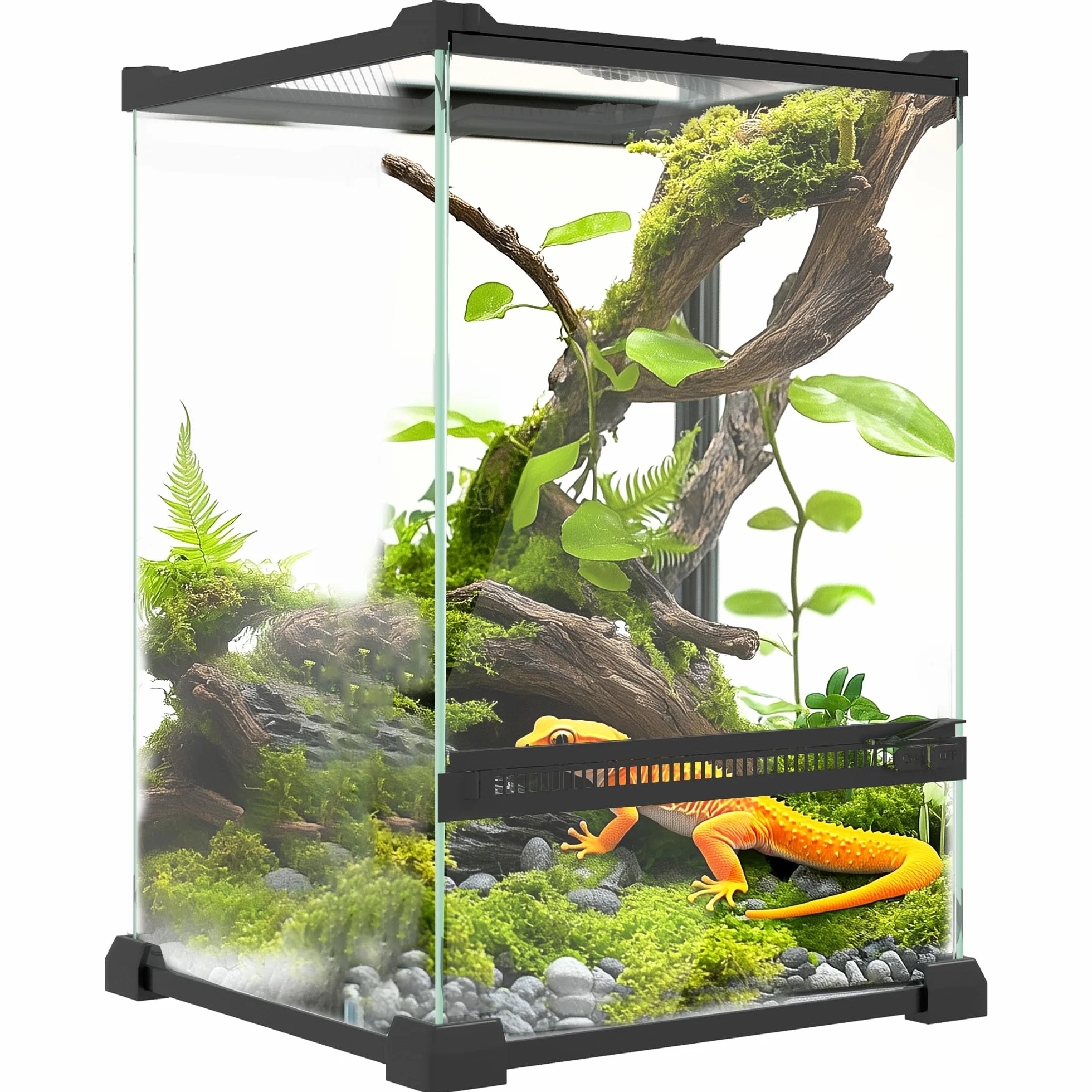 PawHut Terrarium Szklane dla gadów Vivarium 12 L do hodowli gadów z pokrywką z siatki drucianej, na żaby, węże, żółwie, 20 x 20 x 30 cm, czarne