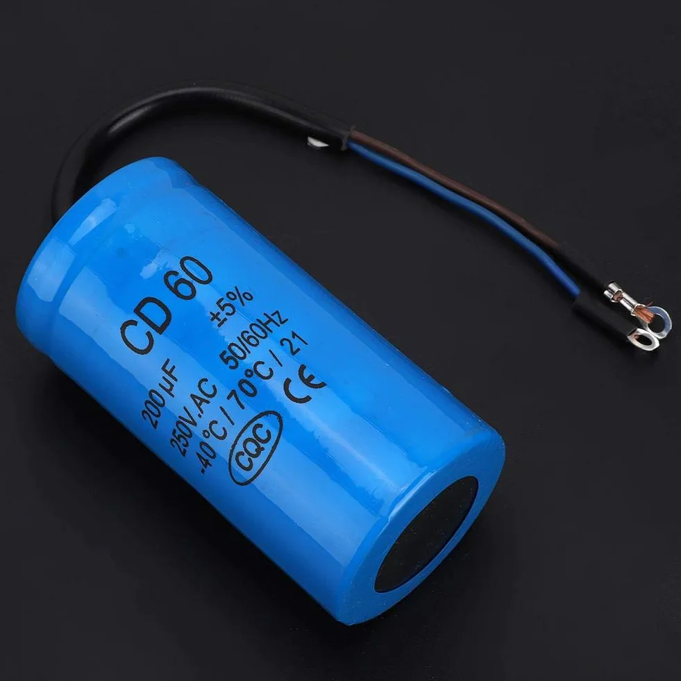 Kondensator roboczy silnika, CD60 250 V AC 200uF 50/60 Hz, mikrofaradowy kondensator z kablem do sprężarki powietrza silnikowego