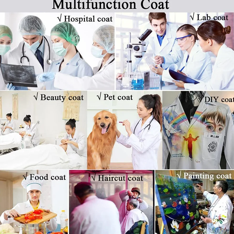Fartuch laboratoryjny dla mężczyzn i kobiet, fartuszek lekarski, fartuch laboratoryjny, biały, bawełniany fartuch lekarski, z guzikami i 3 kieszeniami, do szkoły, unisex, do laboratorium, nauki, pracy