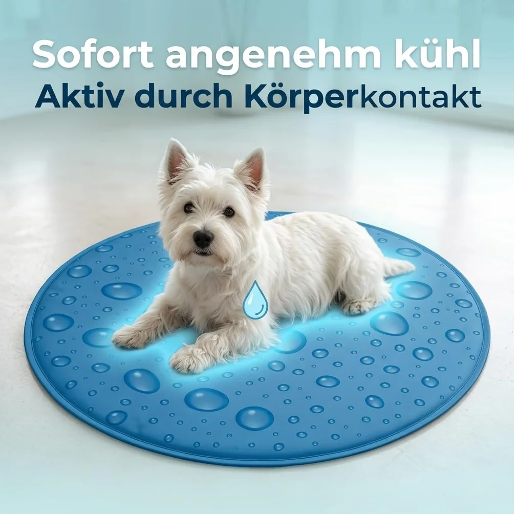 MIJOMA Mata chłodząca, mata chłodząca, podkładka żelowa, mata chłodząca, dla psów i kotów, chłodzenie w letnie dni (Ø 45 cm, krople wody)
