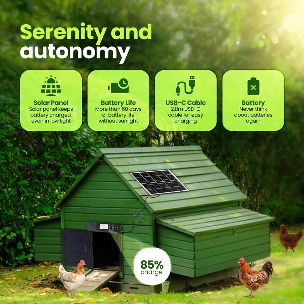 Automatyczny port do kurnika solarnego 5000 mAh pilot aluminiowy 7 trybów otwierania IP45 alarm termometr higrometr