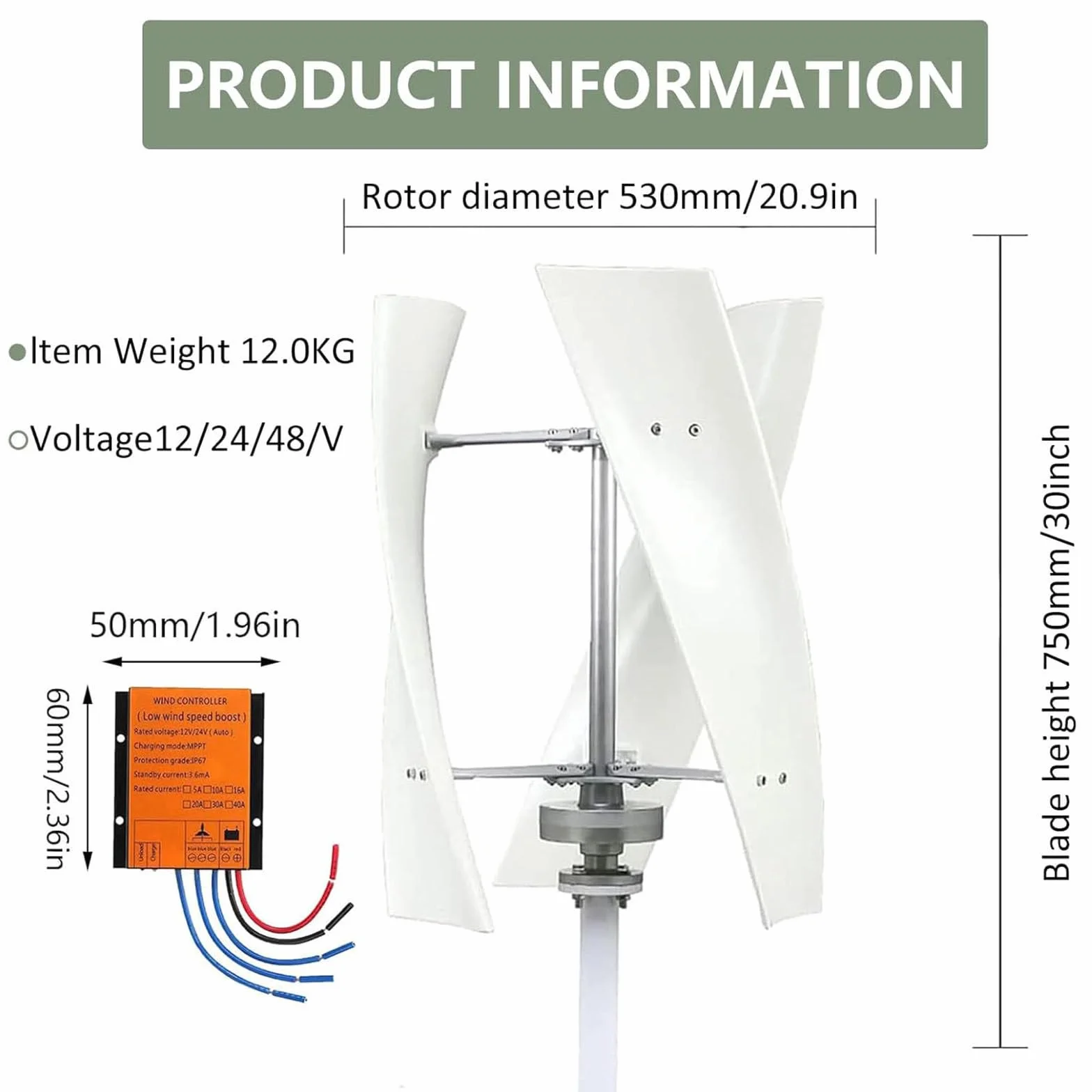 Zestaw generatora turbiny wiatrowej 5000 W, 12 V 24 V 48 V 220 V przenośny pionowy zestaw generatora turbiny wiatrowej, 3-łopatkowy zestaw generatora wiatrowego z regulatorem ładowania,48V