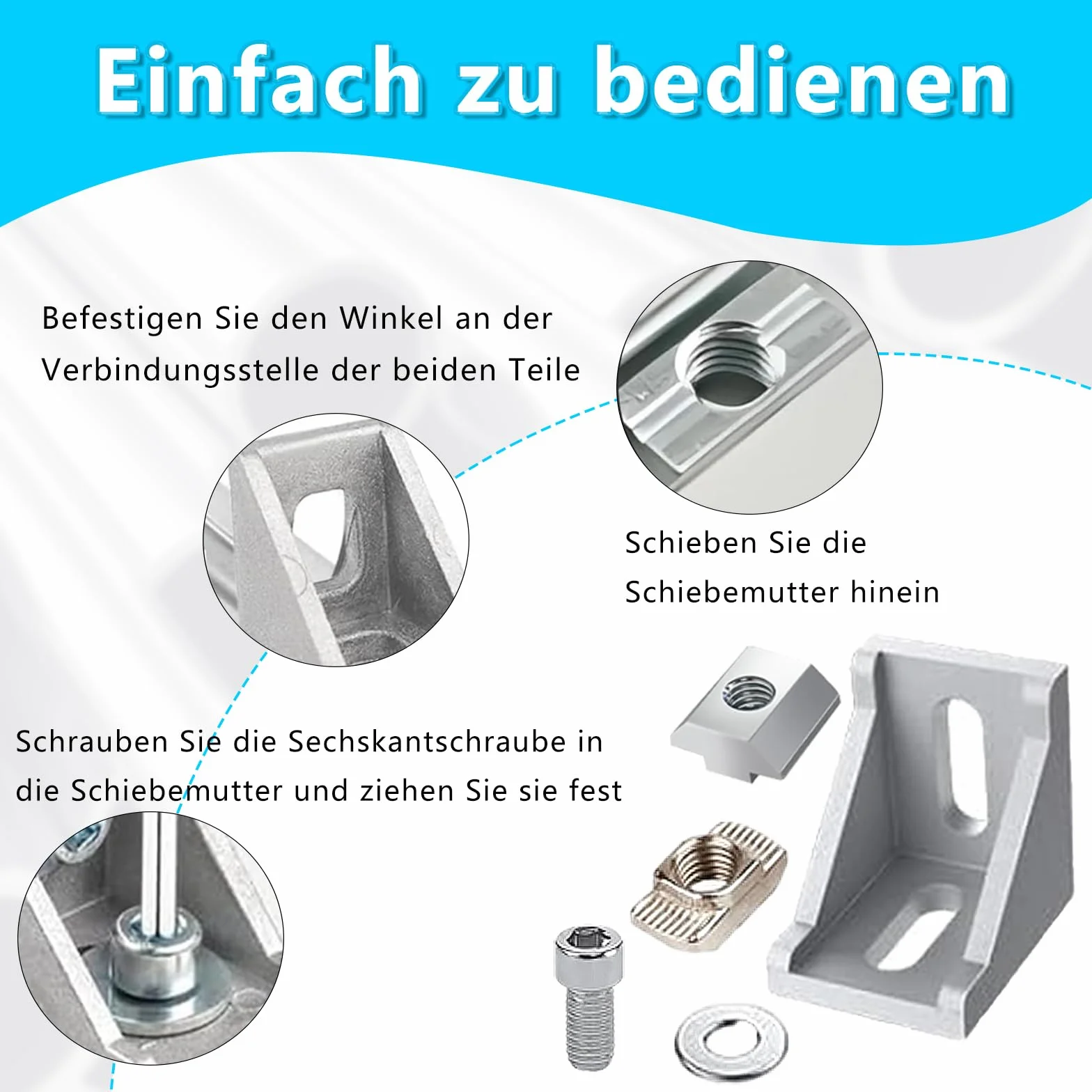 Kątowniki profilu aluminiowego 30 x 30 mm, łączniki kątowe z zestawem